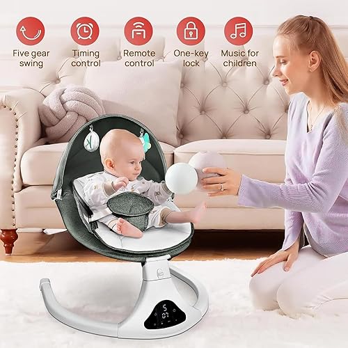 Miniatura 4 de Columpio para bebés y niños pequeños  Columpio portátil para bebés con control remoto, balancín para recién nacido con 5 velocidades, arnés de 3
