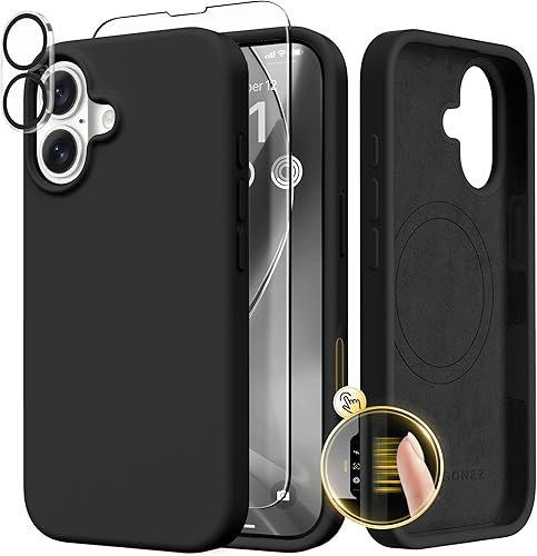 Miniatura 45 de GONEZ Funda de silicona para iPhone 14 Pro Max, compatible con MagSafe, con protector de pantalla + protector de lente de cámara, silicona líquida a