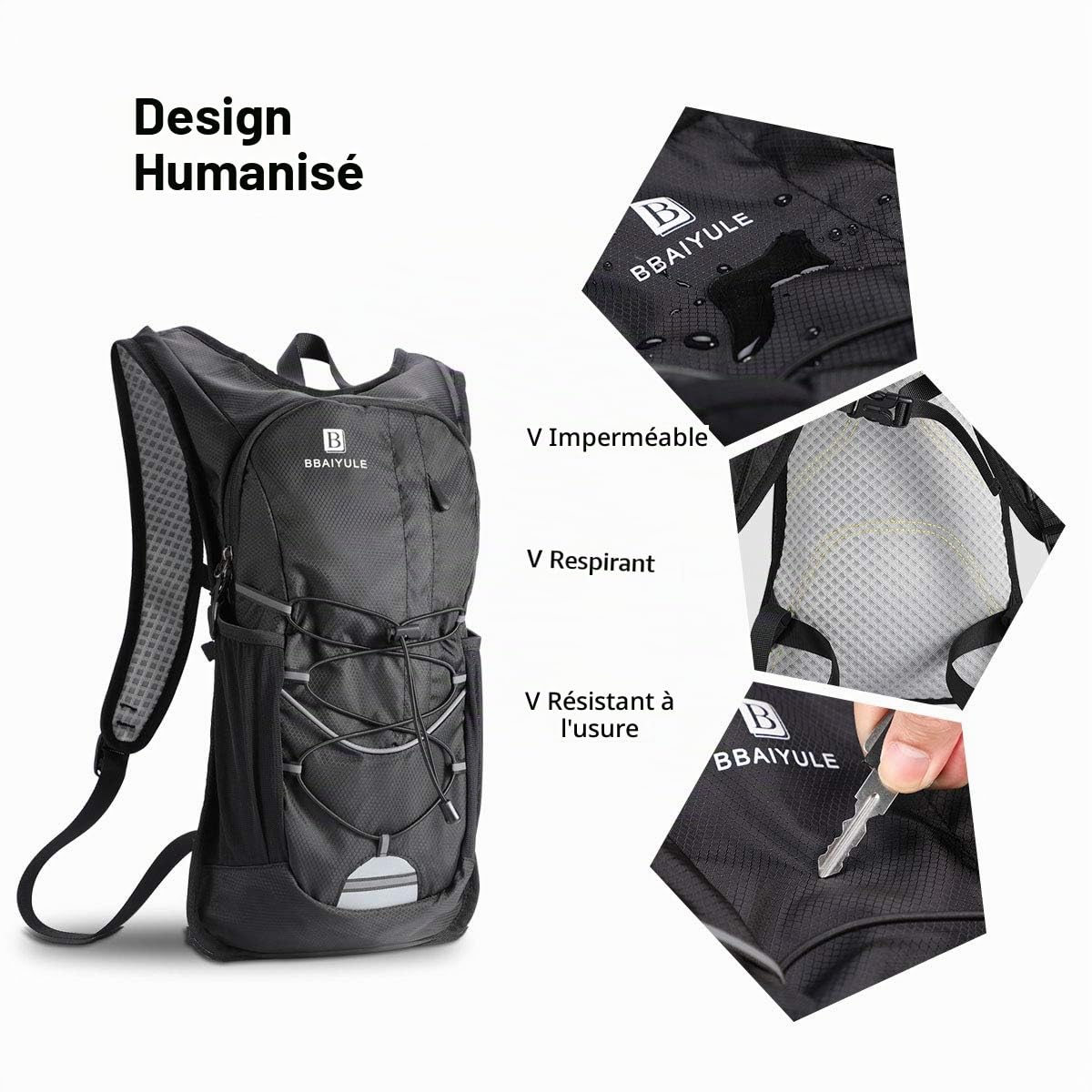Sac à dos d'hydratation avec poche, 2 l, pour la course, le cyclisme, la randonnée, l'escalade, le ski, la chasse, le sac à dos d'eau avec système d'hydratation