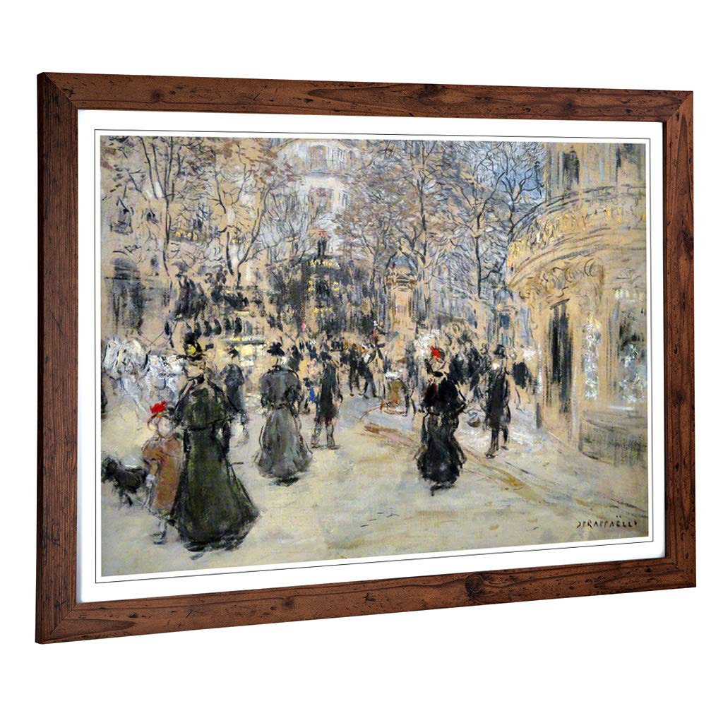 Big Box Art Framed Print of Jean-Francois Raffaelli The Boulevard Design | Wall Art Picture | Home Decor for Kitchen, Living Room, Bedroom, Hallway, Walnut, A2 / 24.5x18 Inch / 62x45cm