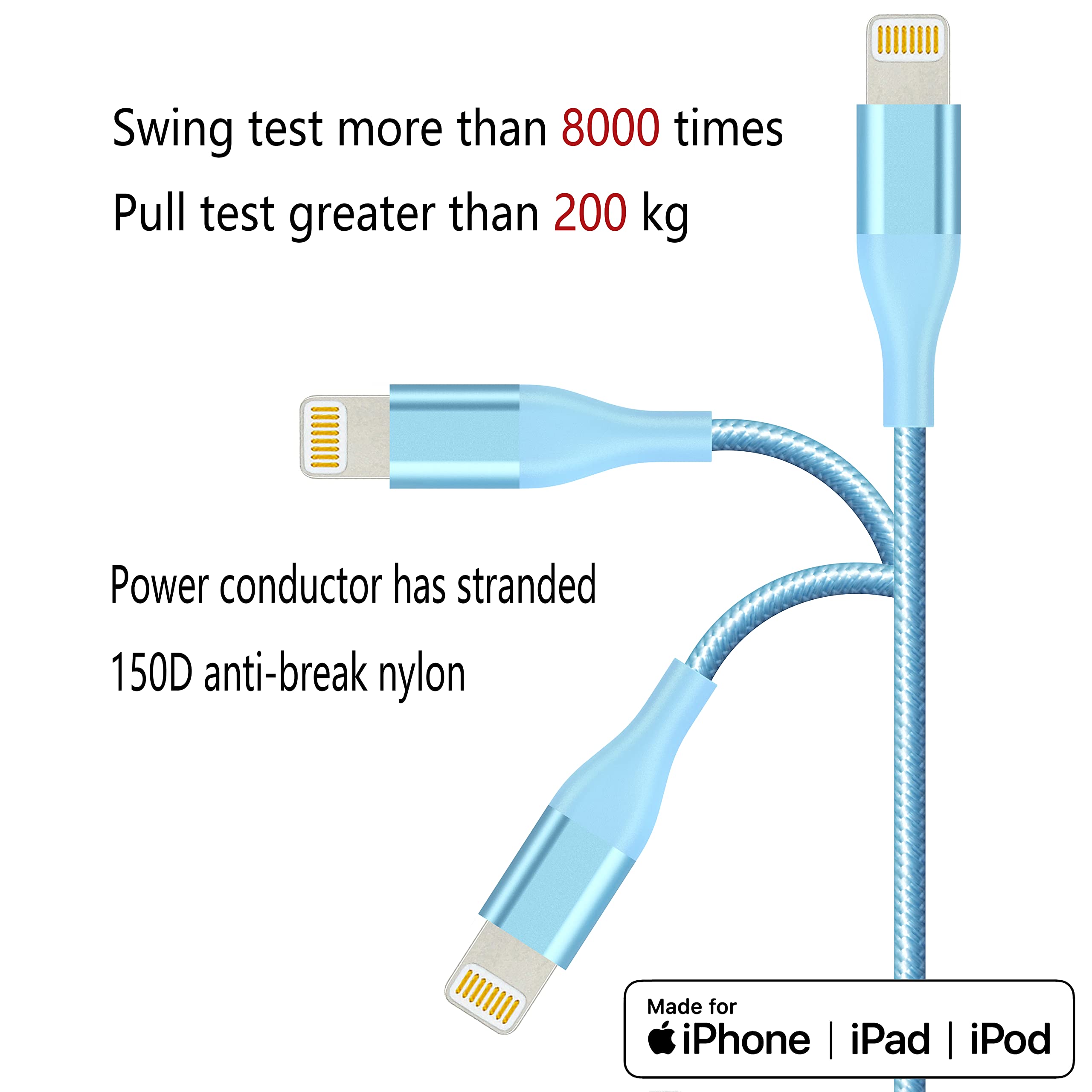 Paquete de 4 cables lightning de 6 pies en 4 colores para carga de iPhone, cable USB de nailon trenzado con certificación MFi para iPhone 13 12 11Pro MAX Xs XR X 8 7 6S 6 Plus SE 5S 5C, iPod y iPad 3
