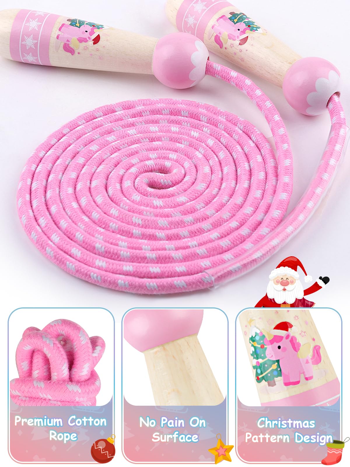 Corda Per Saltare Bambini In Legno E Cotone | Regolabile Per Fitness E Gioco, Regalo Natale - 3