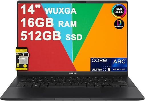 ASUS Vivobook S 14 OLED AI-Powered Laptop for Content Creation Intel 8-core Ultra 5 226v >Ultra 7 155H 16GB RAM 512GB SSD Thunderbolt 4 Lighweight Win11 ICP Accessory