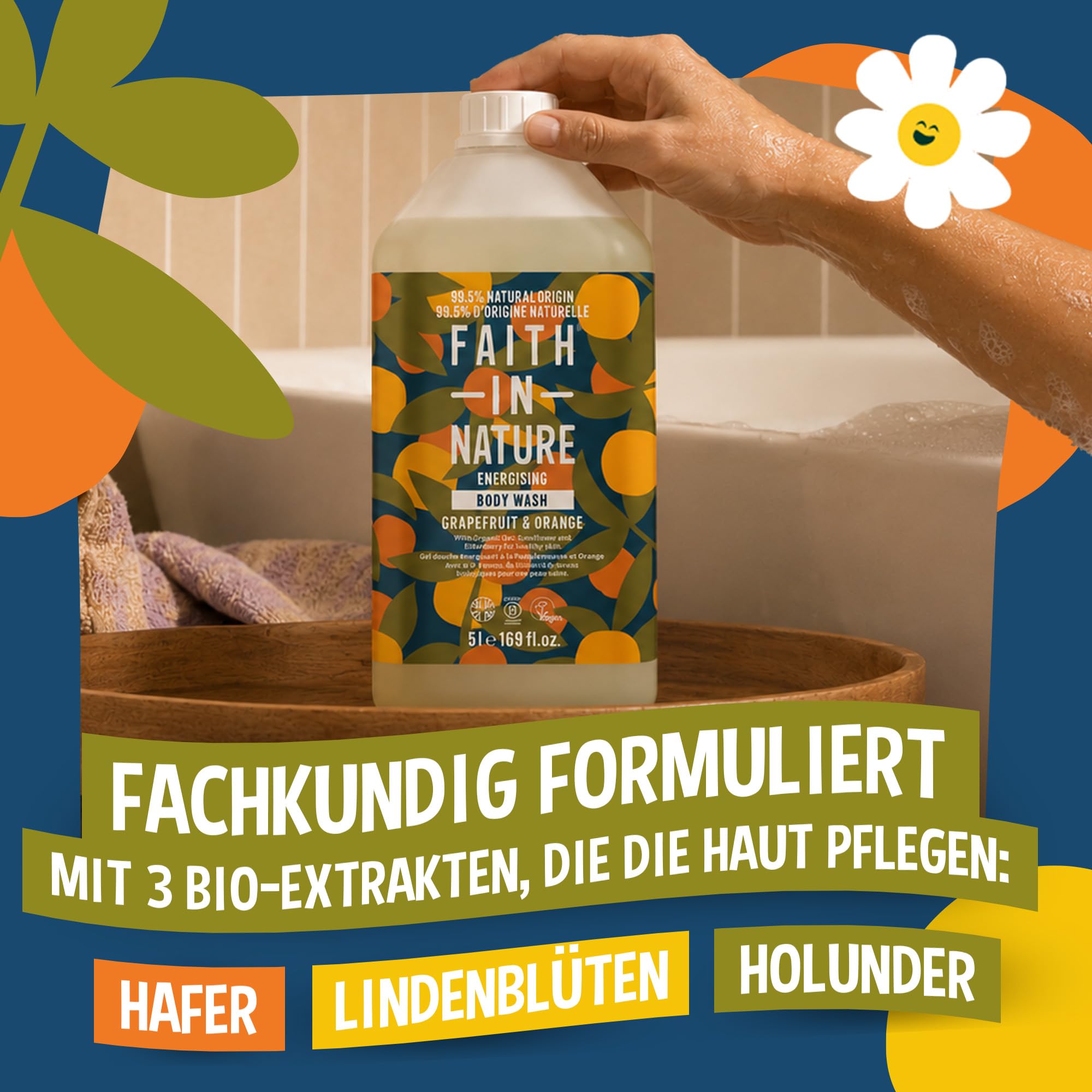 Faith In Nature Natürliches Grapefruit & Orange Duschgel, Energiespendendes Duschgel, Vegan und tierversuchsfrei, Ohne SLS oder Parabene, 5 L Nachfüllpack
