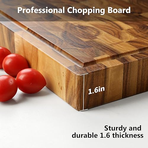 Miniatura 7 de YUSOTAN Tabla de cortar de madera de grano final de acacia y goma (17 x 11 x 1.6 pulgadas), tabla de cortar de madera de acacia, bloque de