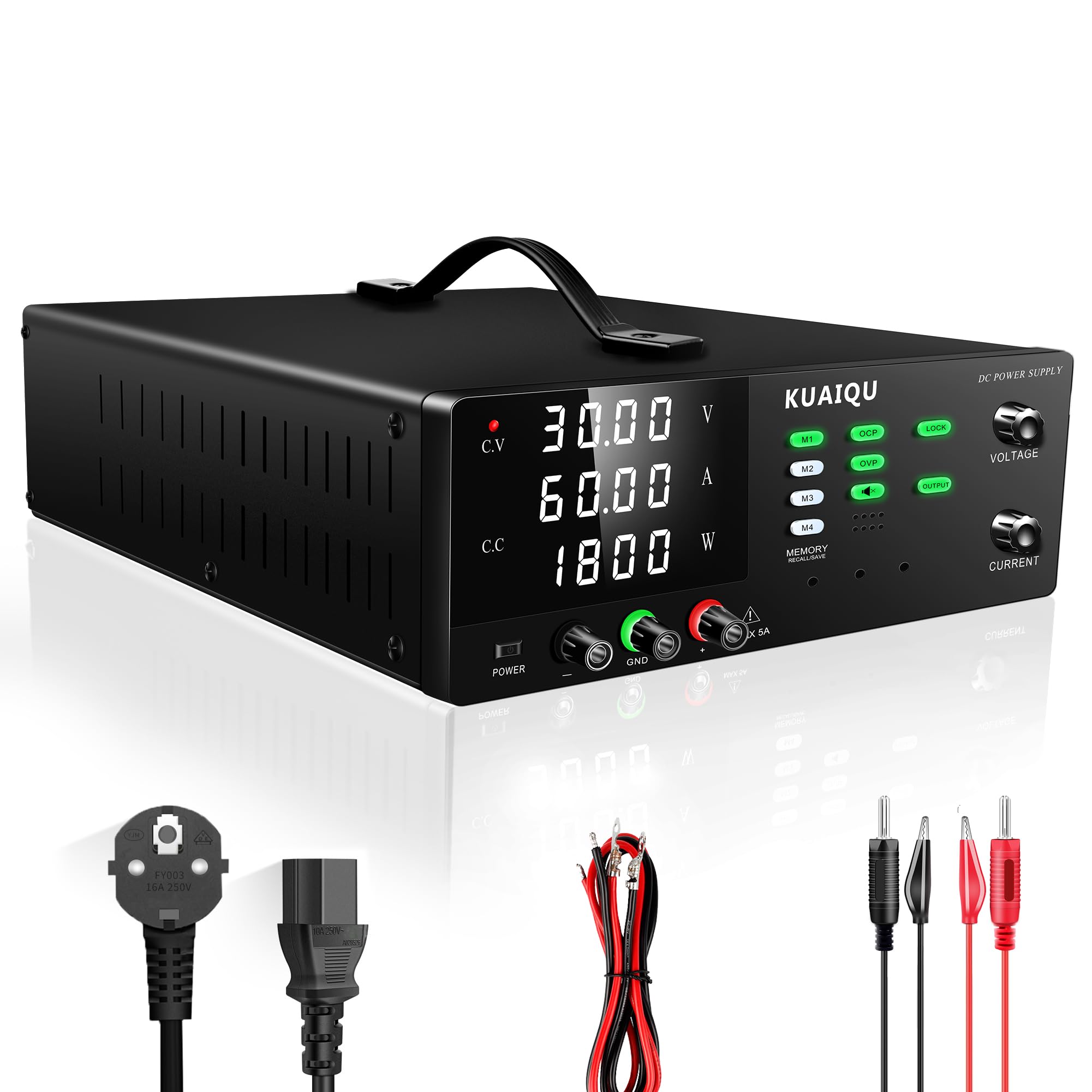 Alimentatore da Laboratorio 30V 60A 1800W Alta Potenza Alimentatore da Banco con Memoria/OCP/OVP/OUTPUT/Encoder/LOCK, Alimentatore Regolabile per Laboratorio, Automazione e Alimentazione di LED