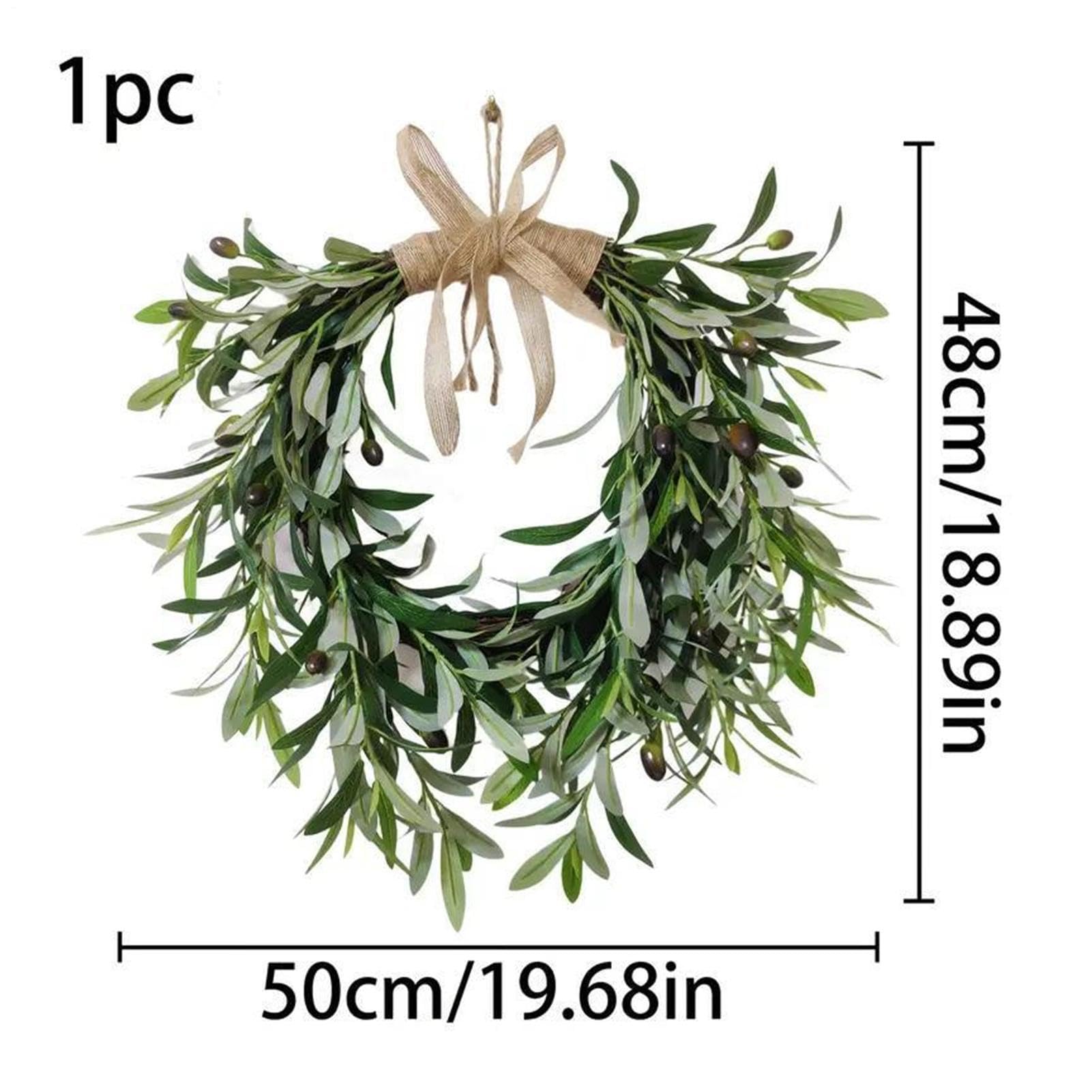 Générique Corona artificial - decoración de pared de hojas verdes, guirnalda de puerta rústica estilo granja, decoración falsa durante todo el año | usar como acento de fiesta