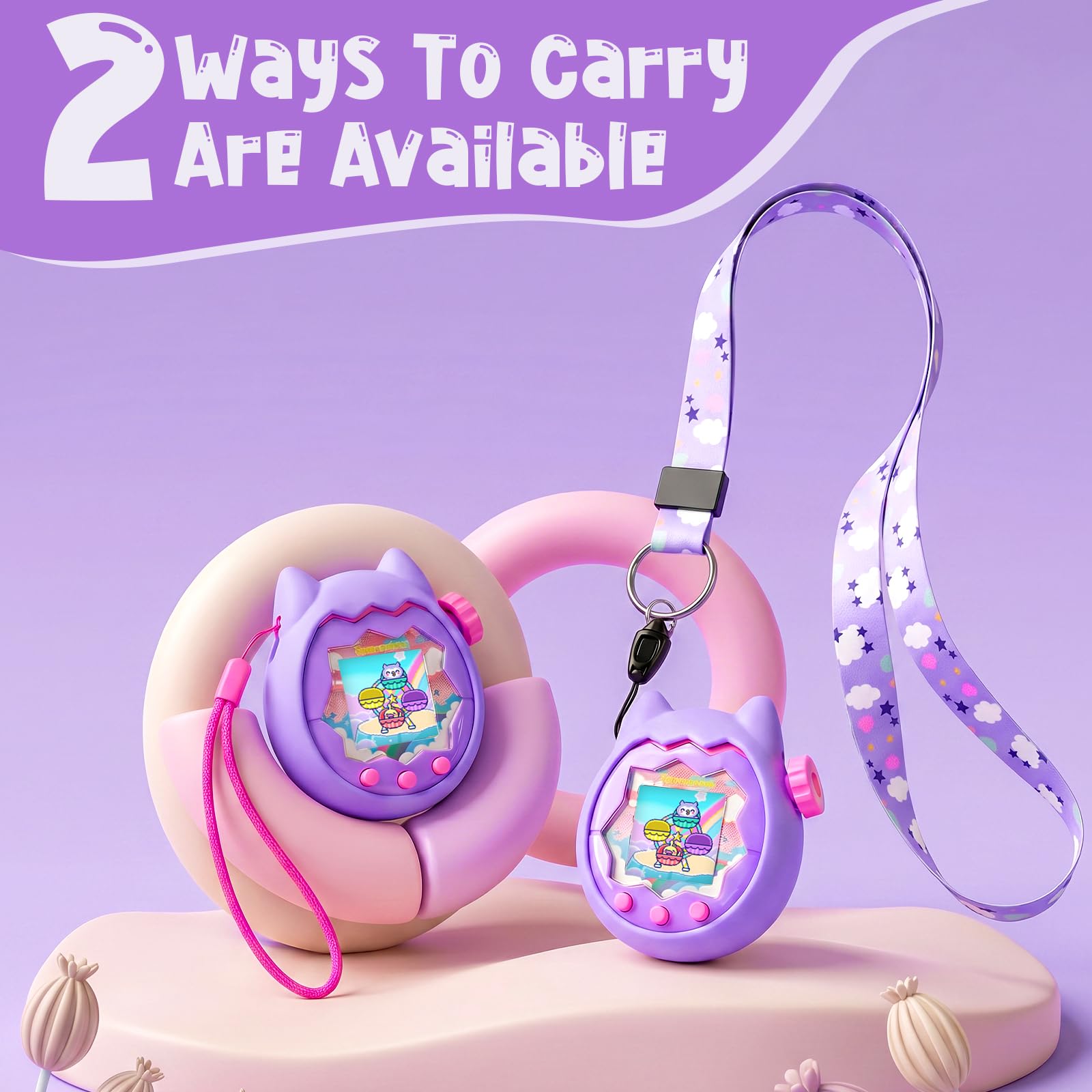 Silikon Hülle und Hartschalenkoffer kompatibel mit Tamagotchi Paradise Virtuelles Haustierspielzeug, Schutzhülle für Tamagotchi Paradise mit Handschlaufe, Bildschirmschutz und Umhängeband (Lila)