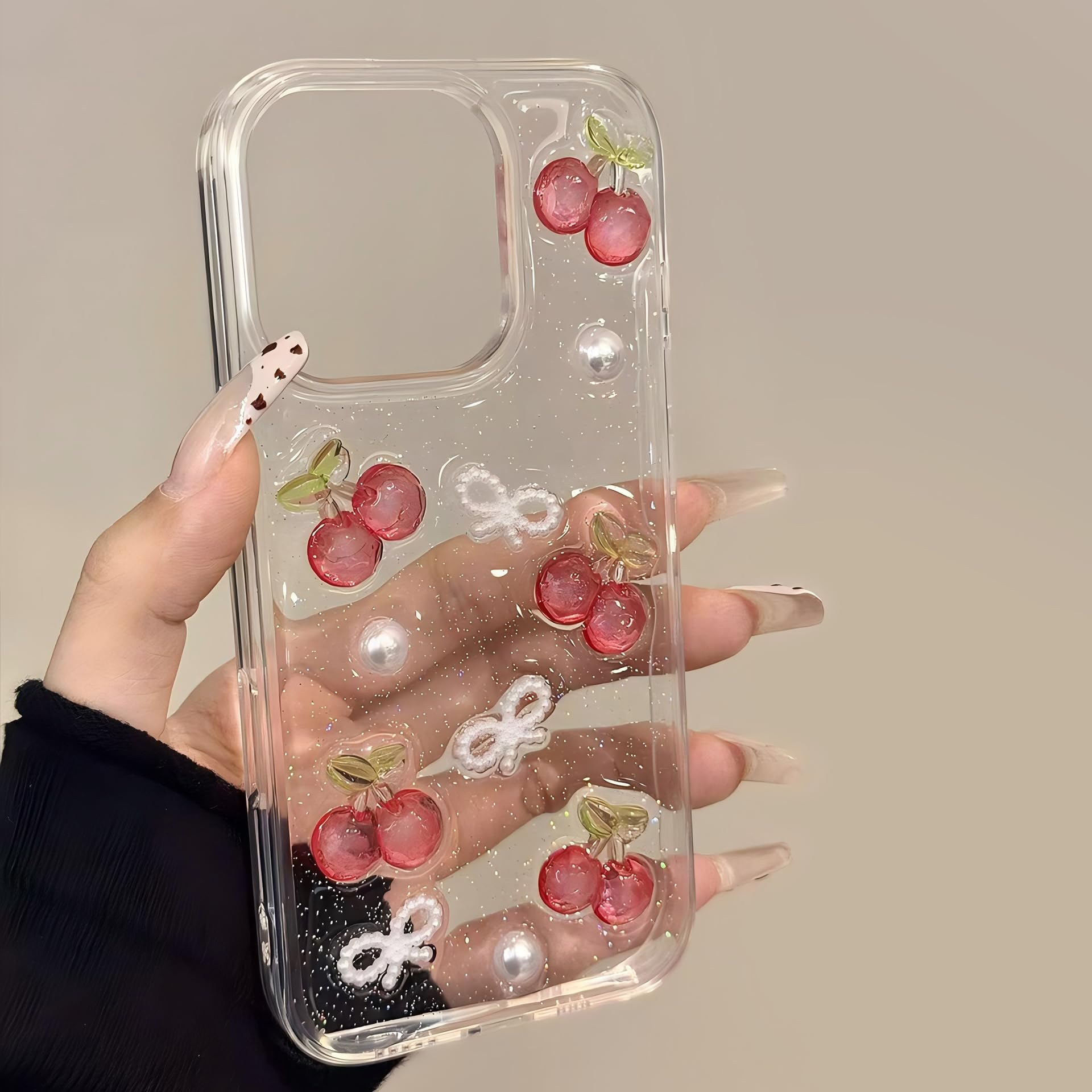 Amazon.co.jp: iphone 15 用 ケース チェリー リボン 立体 キラキラ