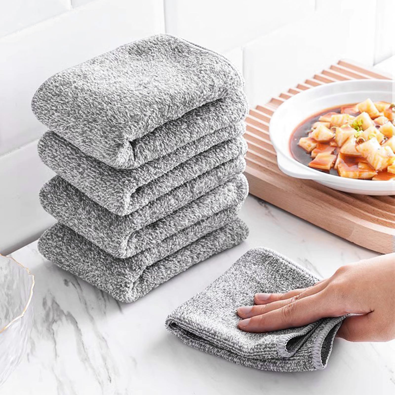 Paño de limpieza de microfibra de carbón de bambú; toalla de plato; paño de plato; estropajo; trapo de cocina; trapo de cocina; trapo de limpieza para eliminar el polvo; trapo de limpieza absorbente