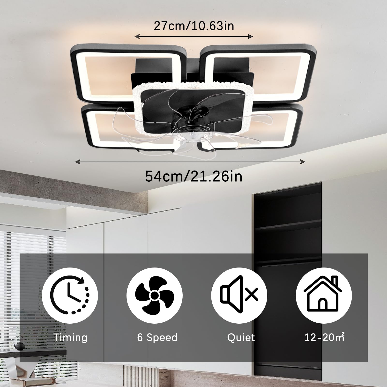 Ventilatore da Soffitto con Luce e Telecomando 54cm LED Dimmerabile