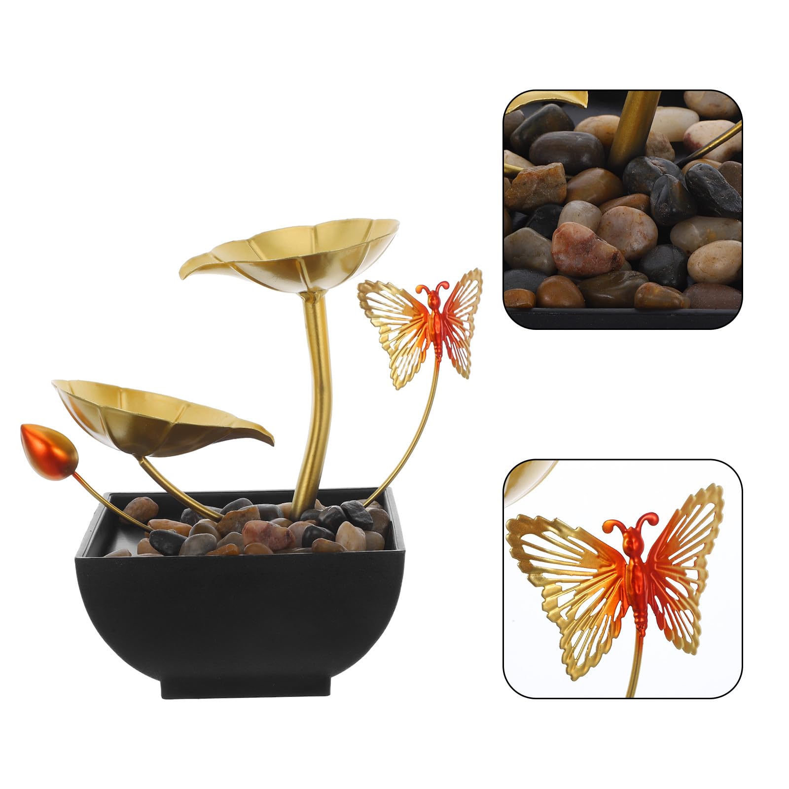 Fontaine Mini Cascade de Bureau en Fonte Motif Naturel et Galets pour Décoration Intérieure de Chambre et Bureau