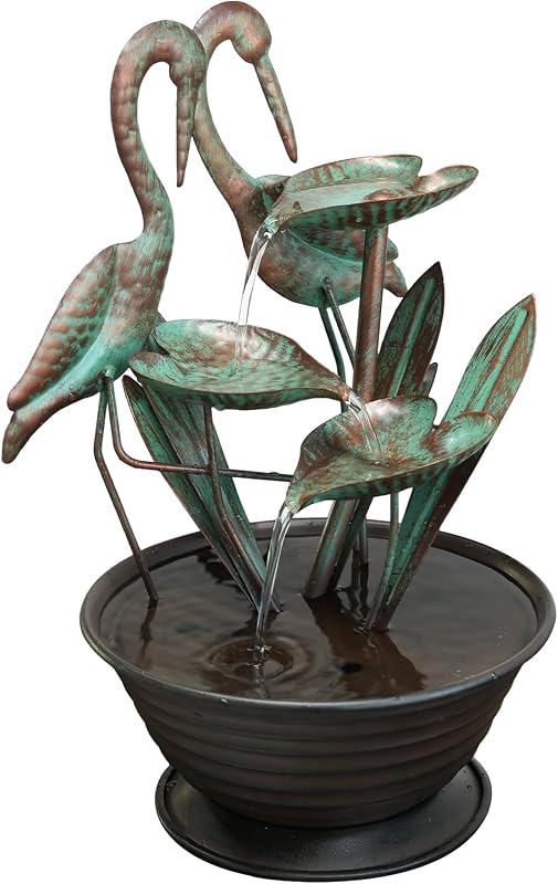 Tabletop Water Fountain with Standing Metal Crane for Home Decor, 3-Tier Lotus Leaf Indoor Zen Waterfall Fountains for Apartment, Living Room, Housewarming Gifts