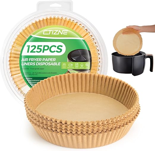Air Fryer Disposable Paper Liners: 125Pcs 8In Parchment Paper Food Grade Baking Liner for 5-8 QT Airfryer Basket