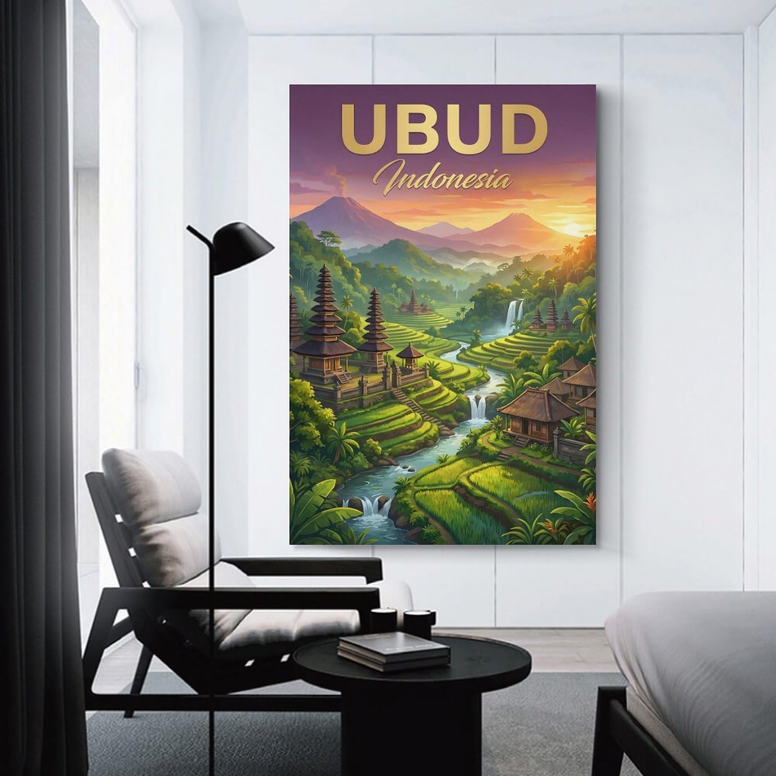 Junmoney Canvas Wall Decor Ubud Indonesia Rice Terraces, 24x36inch(60x90cm), for Bedroom Decor, Cosy Corners Or Studios, Decorative Wall Art for Cosy Rooms