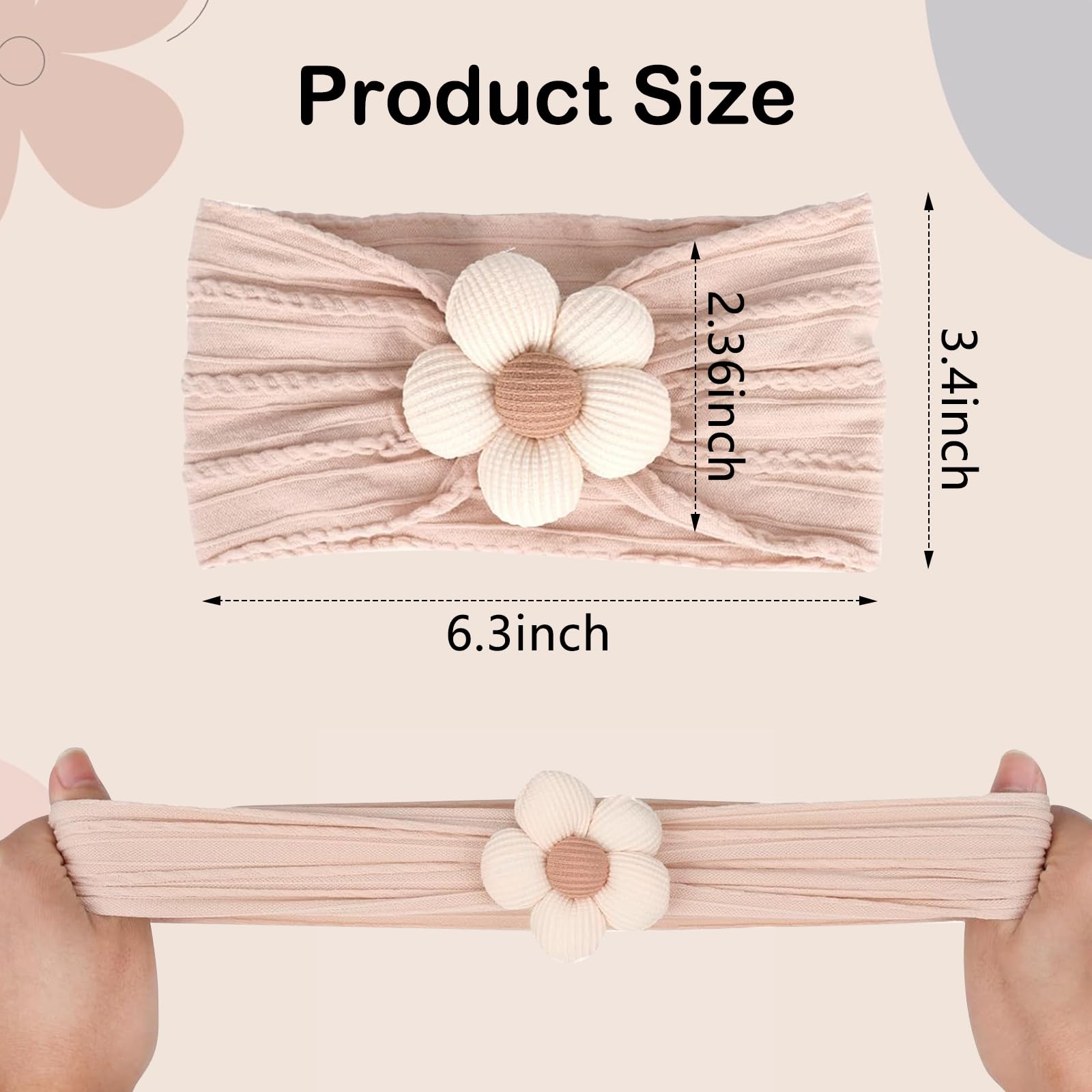 Wbgraceful 3Pcs Baby Flower Headbands, Flower Baby Girl Headbands Nylon Newborn Headbands Infant Headbands,for Newborn Baby Girls Infant Toddlers Kids Birthdays Photo Props (Khaki/Pink/Beige) - Image 2