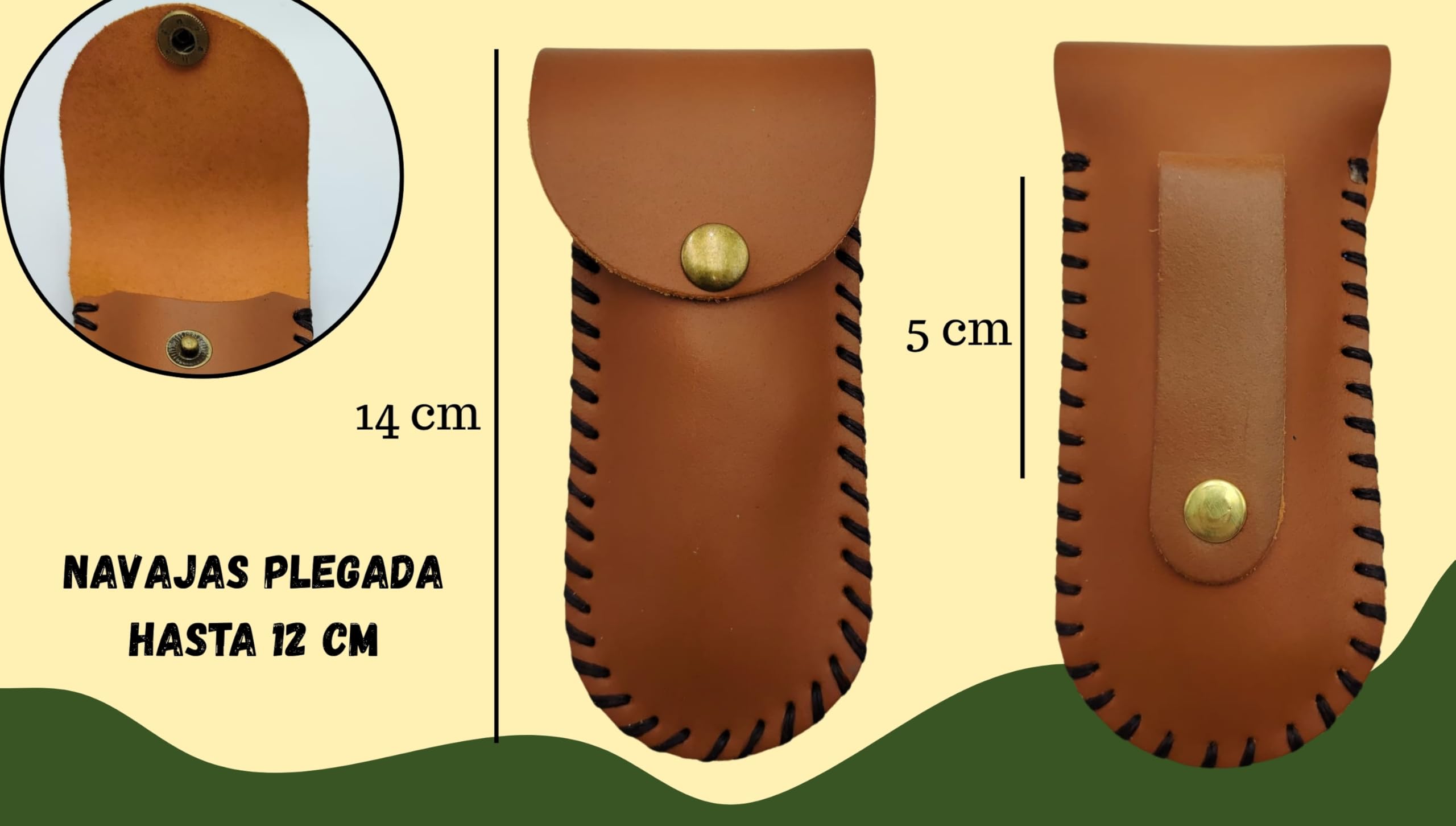 Taburete Trípode de Caza de Piel – Asiento Plegable de Cuero con Correa – Patas de Madera – Compacto para Montería, Rececho, Pesca y Camping. Pin de Jabalí Incluido.