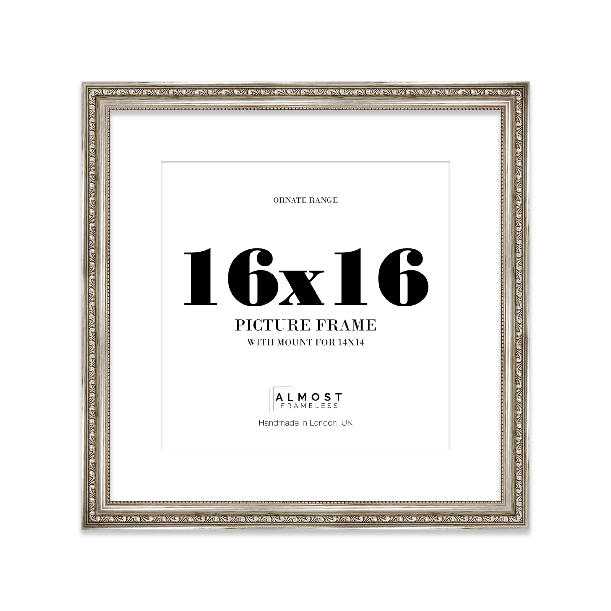 16x16 Silver Ornate Photo Frame With White Mat For 14x14 Picture, Ready to Hang, 1 Pack — image 1