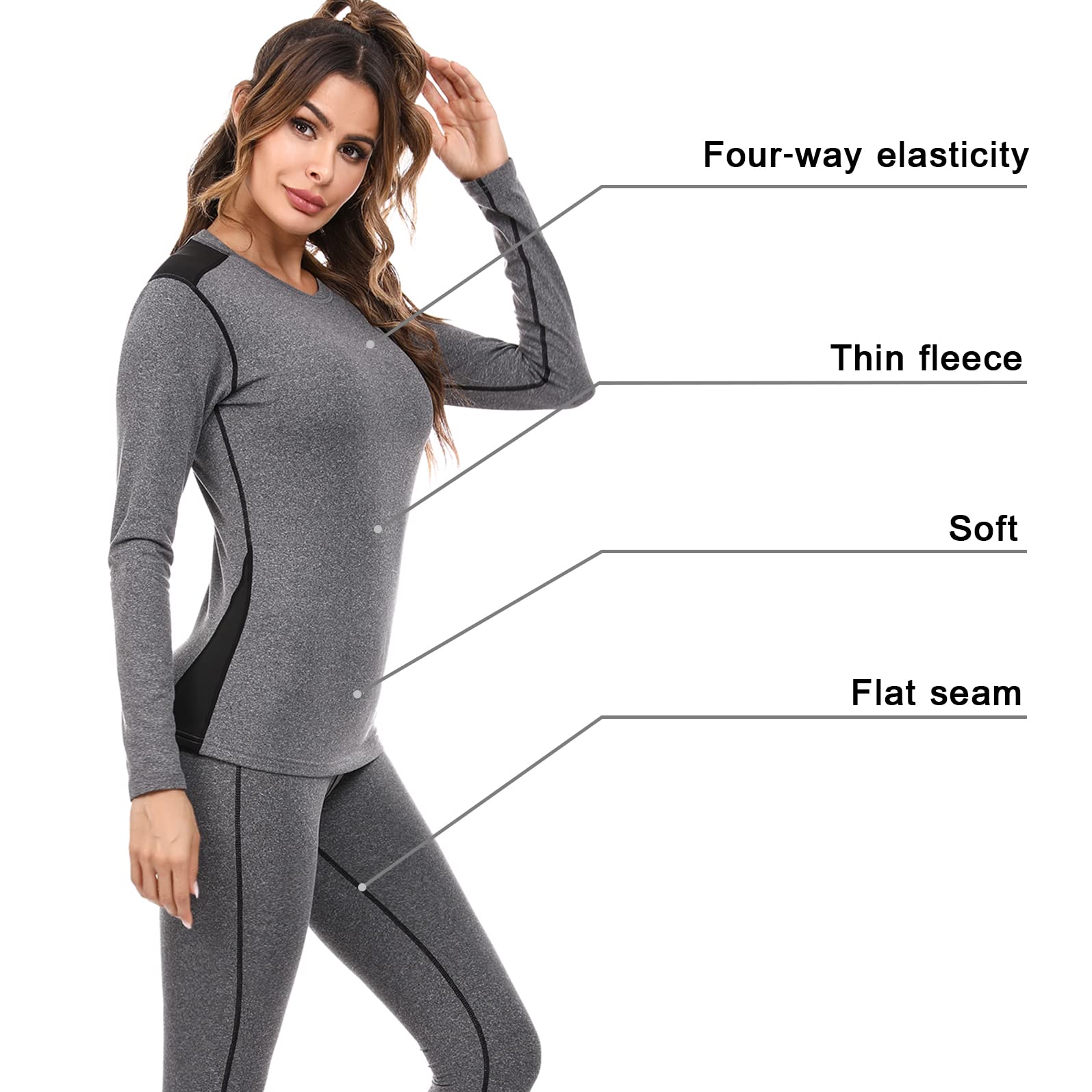 Sykooria Ensemble Thermiques de Sport Femme sous-vêtements Chaud Ski Séchage Rapide Respirant Base Layer Set