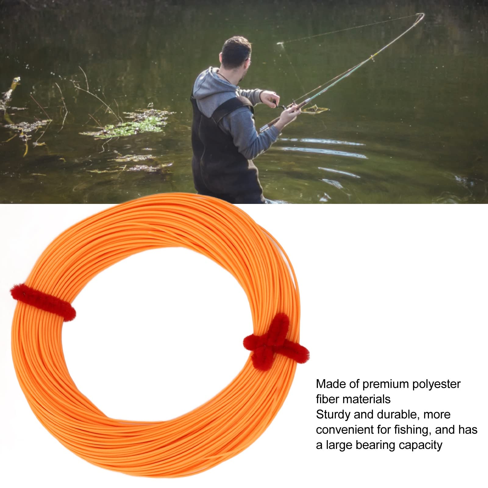 OUKENS Fly Fishing Line, 30m Heavy Load Bearing High Tech Coating Fishing Accessory,Weight Forward Floating Fly Line for Outdoor Fishing Accessories (Orange)