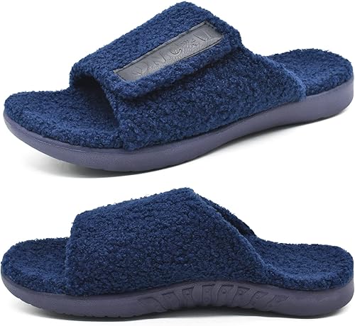 ONCAI Pantuflas de casa para hombre con soporte de arco, sandalias de piel ortopédica para fascitis plantar plantilla ancha y correas ajustables,