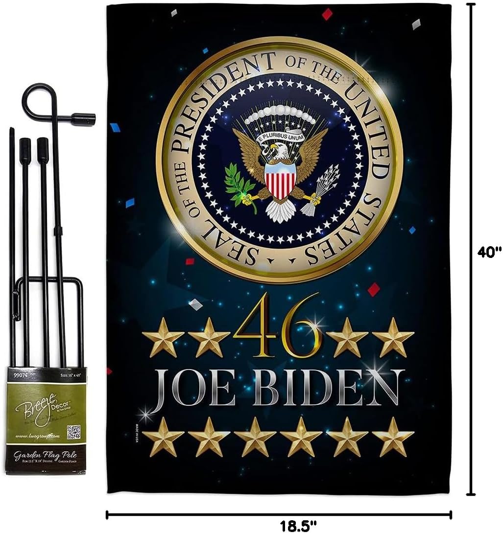 US President 46 Biden Garden Flag Set with Stand Patriotic Democrat Republican Tea Party United State American Election Small Decorative Gift Yard House Banner Double-Sided Made in USA 13 X 18.5, Garden Flag Set 13 Inches x 18.5 Inches w/ Flagpole PA-GS-170162-IP-BO