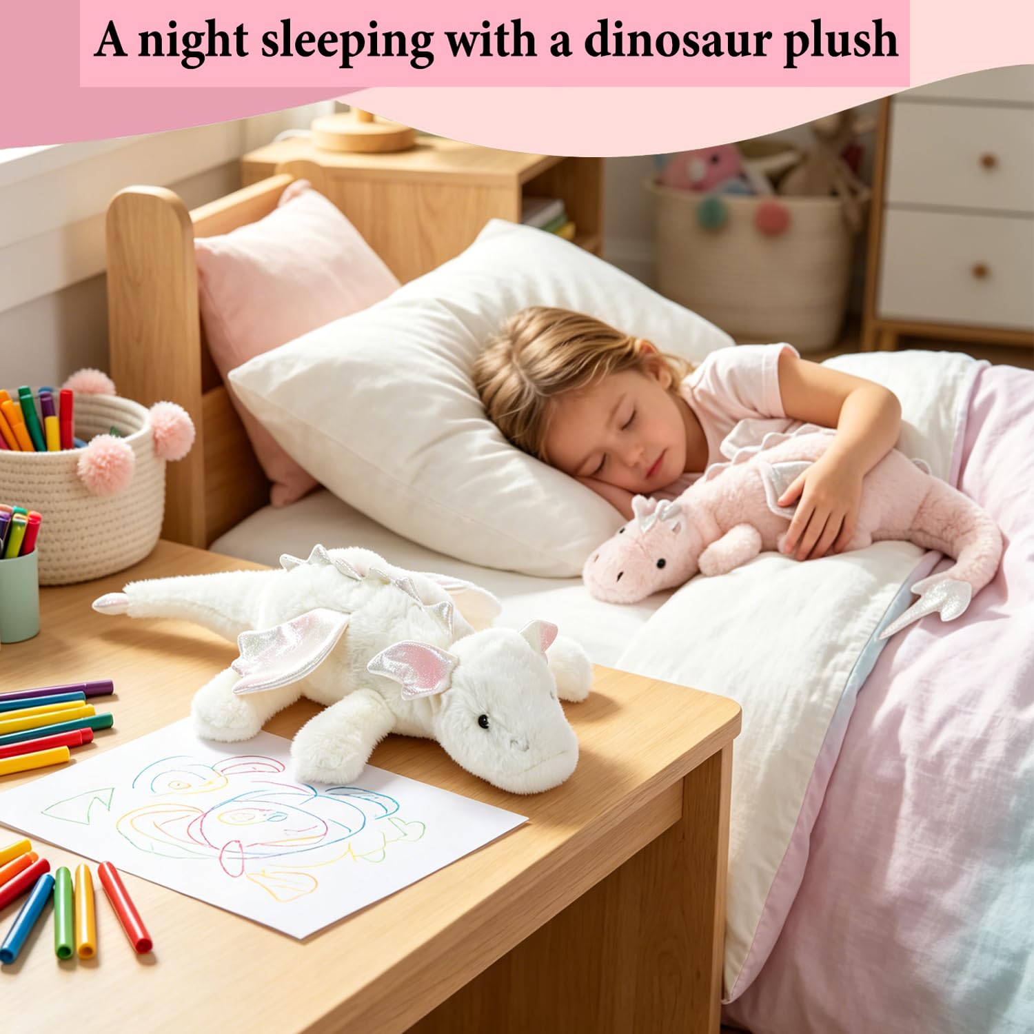 Peluche Dragón Recostado 60cm, Dragón Cordero Super Suave, Almohada Infantil Forma Dragón Rosa&Verde, Juguete Peluche Niños Niñas (Verde) — view 2