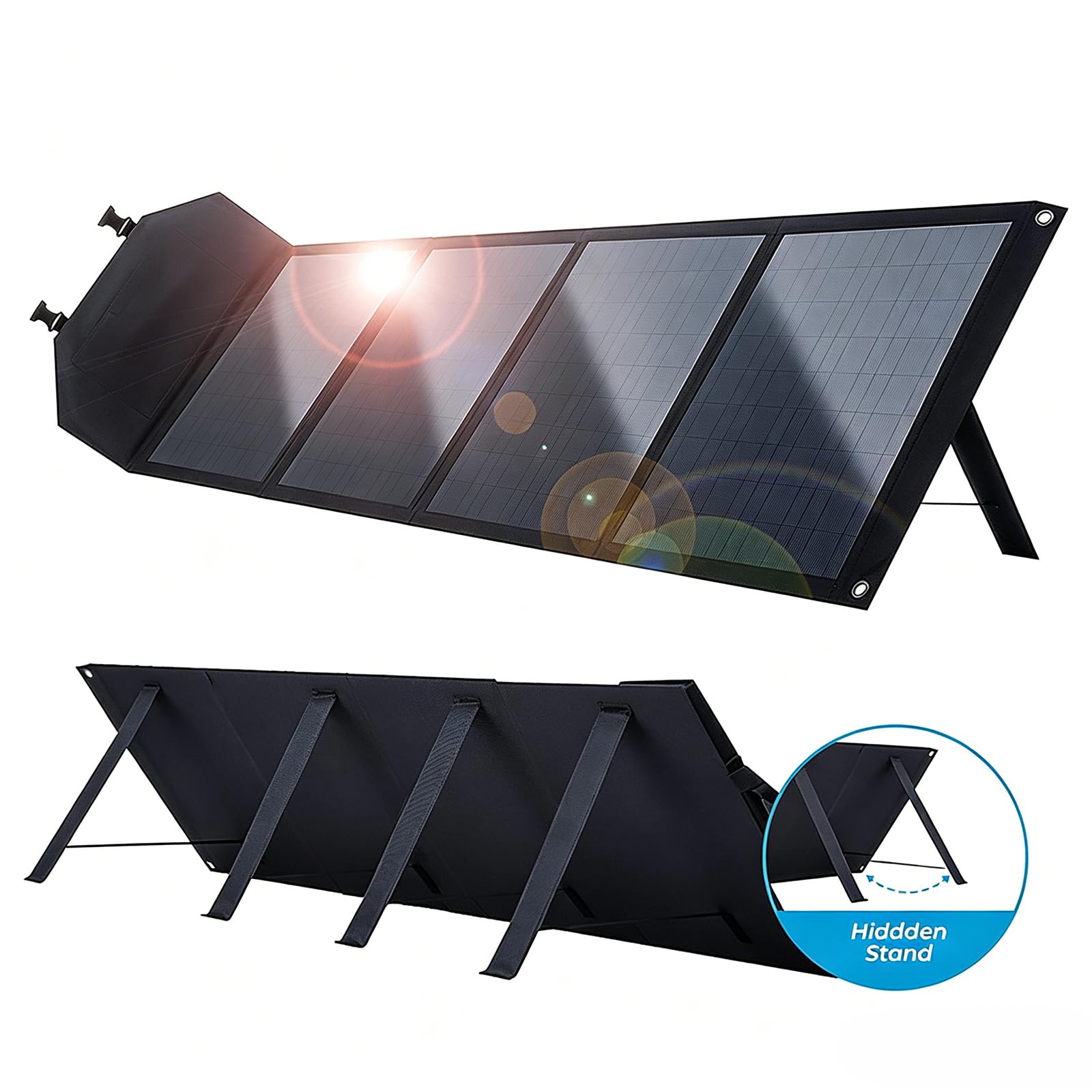 Panneau Solaire Monocristallin 80W, Pliable Et à Haut Rendement, avec Port Usb 5V, Port DC 18V Et Support Fixation, éTanche Est pour Camping-Cars Remorques Et Autres VéHicules Nautiques,Black