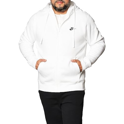 Nike Men's Sportswear Club Fleece Full Zip Hoodie, Fleece Zip-Up Hoodie Men, White/White/Black, M-T