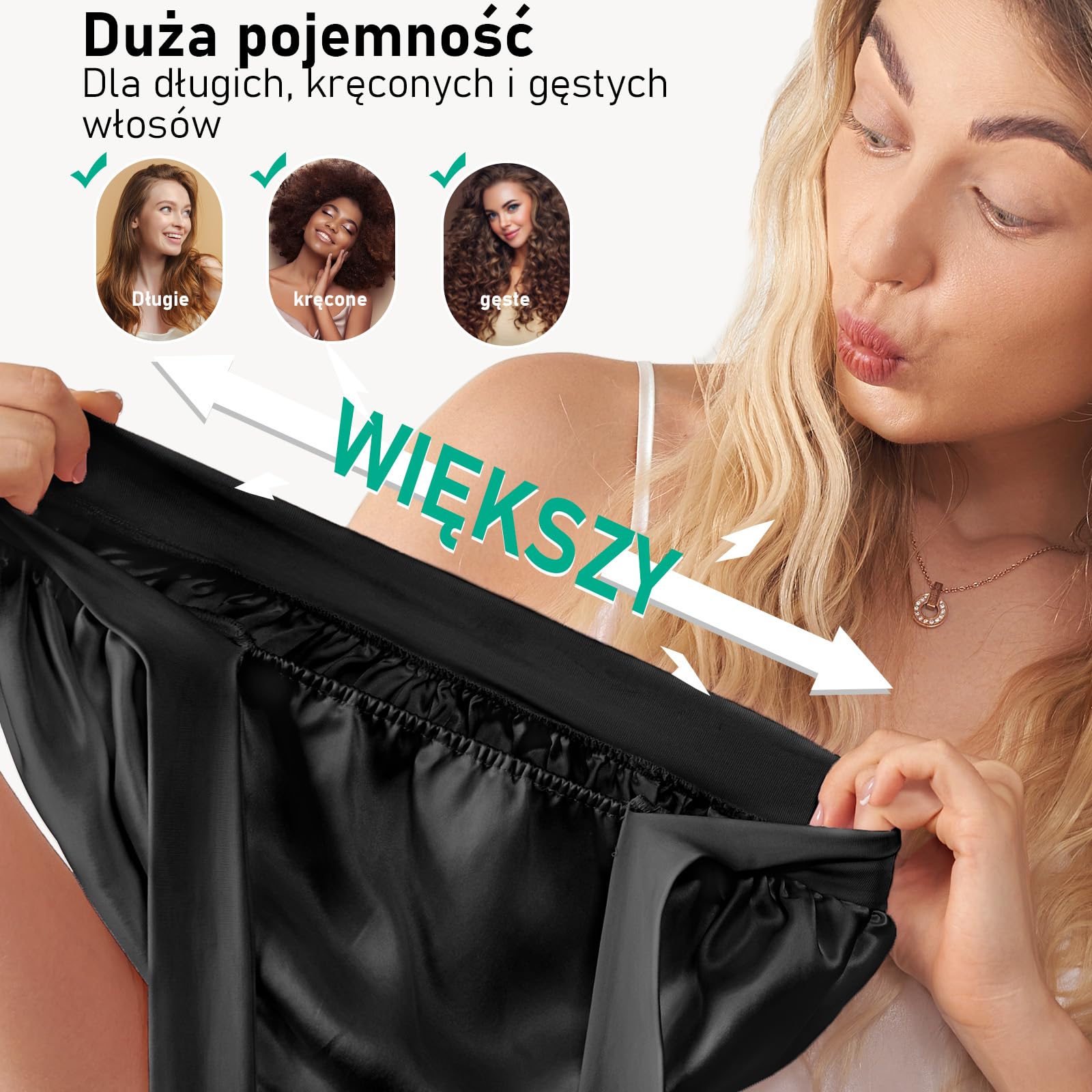LitBear Śpiwór do spania ze 100% jedwabiu morwowego dla kobiet, 6A, 22 momme, duży, dwuwarstwowy czepek z prawdziwego jedwabiu z tasiemką do wiązania, antypoślizgowy jedwabny turban z jedwabną gumką