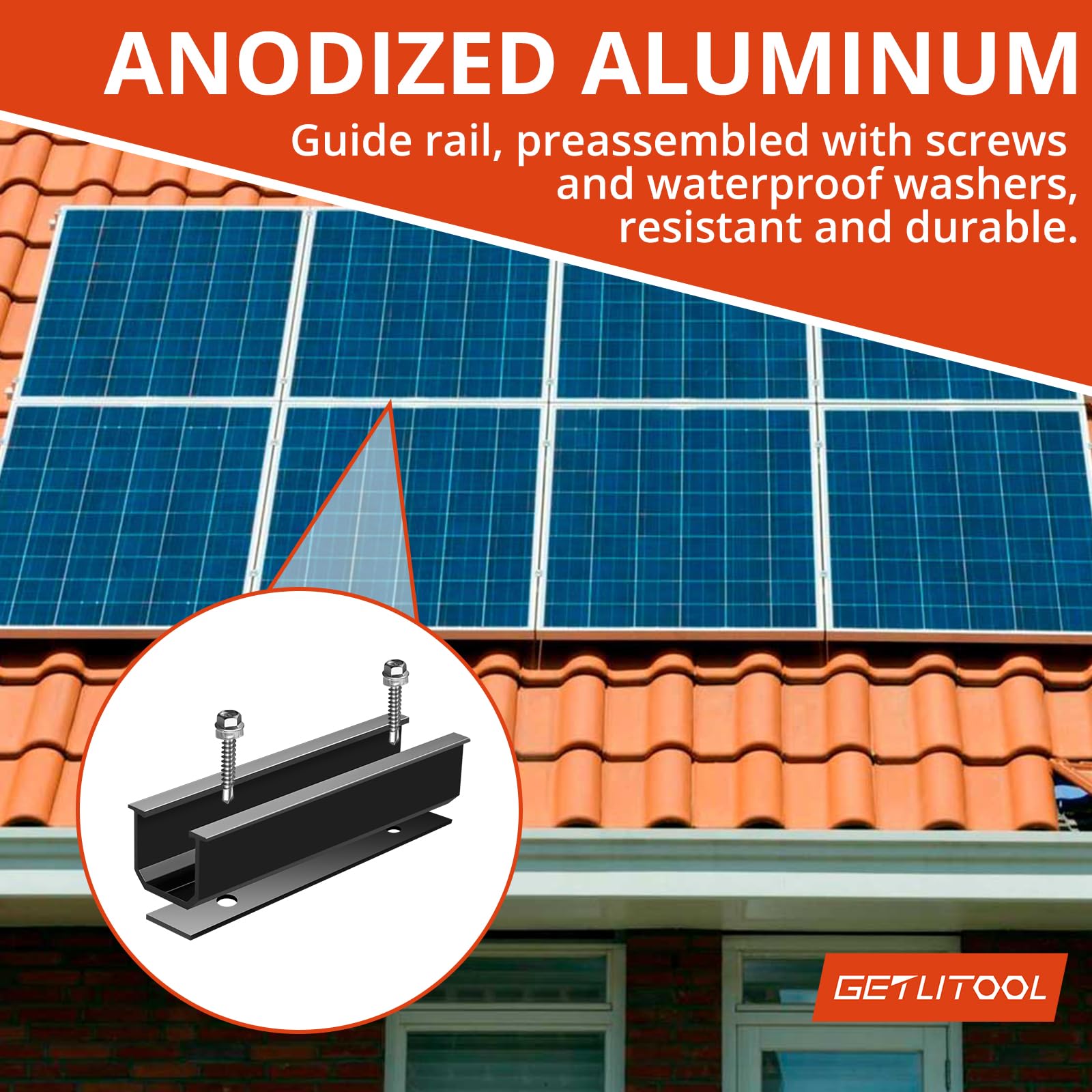 GETLITOOL Kit de Soporte para Paneles Solarese Aluminio, Riel de Montaje de 120 mm, Soportes de Montaje para Paneles Solares de 30 mm/35 mm (Negro, para 4 paneles)