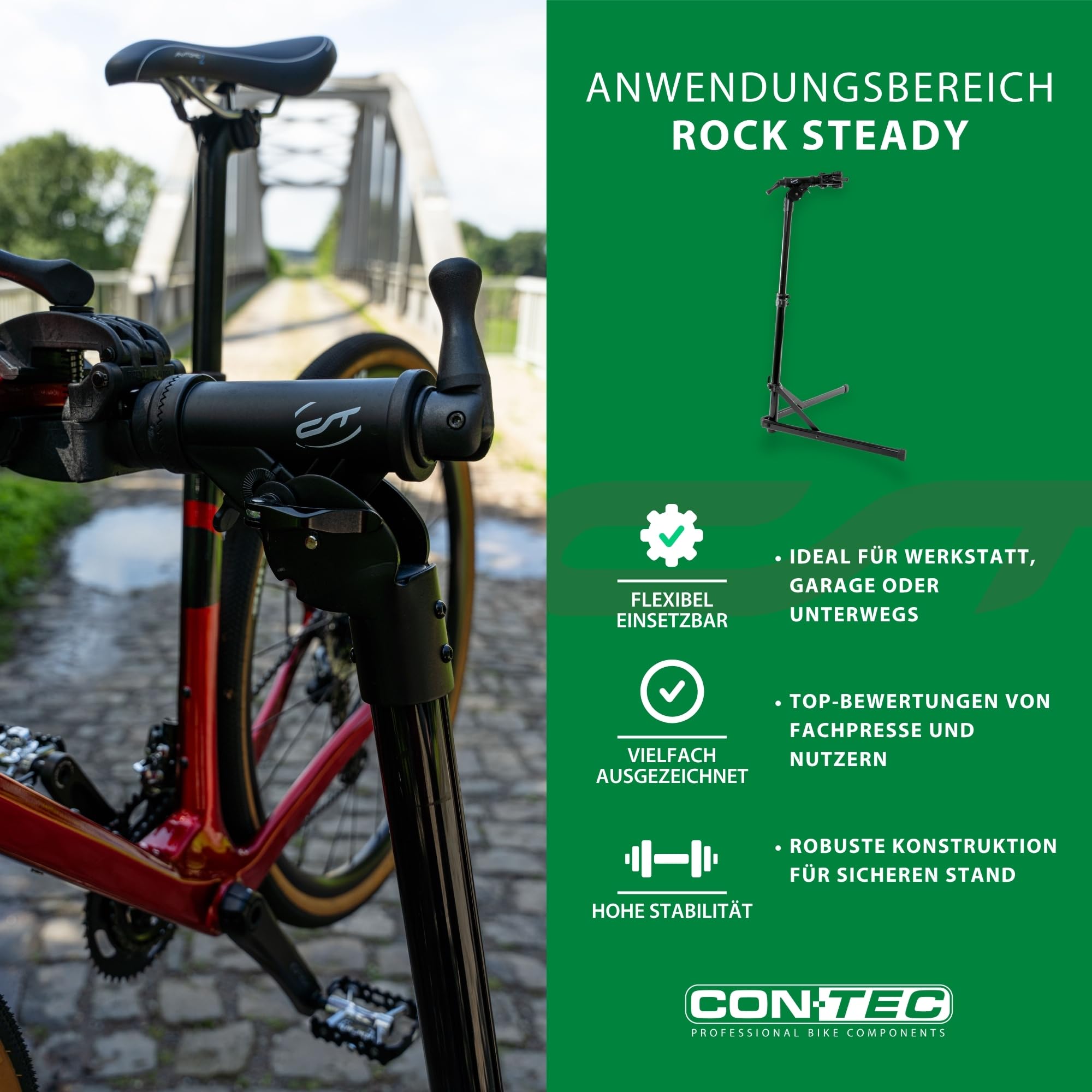 Contec Rock Steady Fahrradhalterung, für Erwachsene, Schwarz max. 30 kg.
