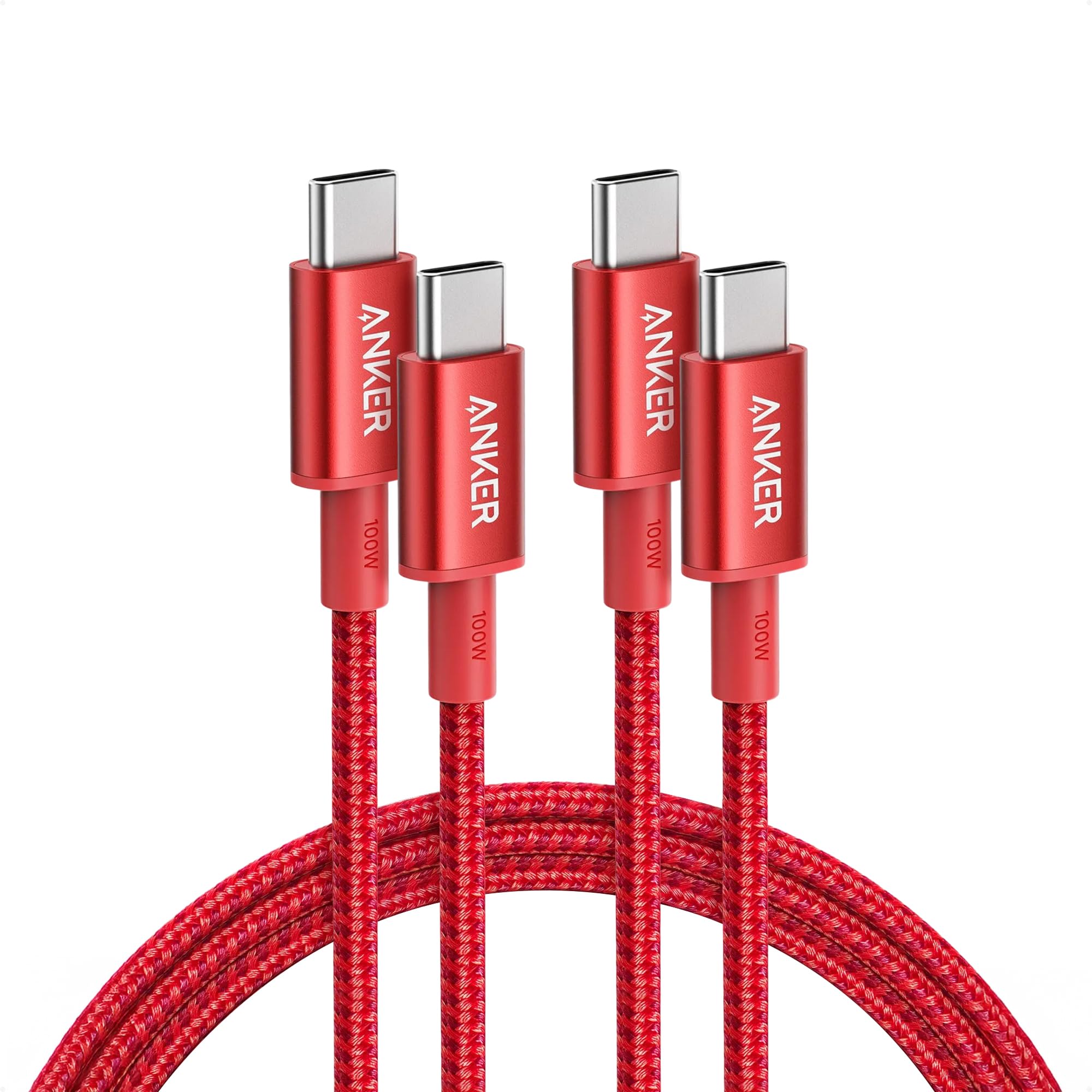 Anker USB C to USB C Cable, 2-Pack 6 FT (1.8 m) Type C 100W Charger Cord, Fast Charging for iPhone 17 Series, MacBook Pro 2020, Pixel, and More (Red, Not for Video Output)