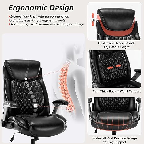 Miniatura 4 de Silla de oficina grande y alta de 400 libras, silla de escritorio de piel sintética de lujo, asiento ajustable, reposabrazos acolchado y soporte