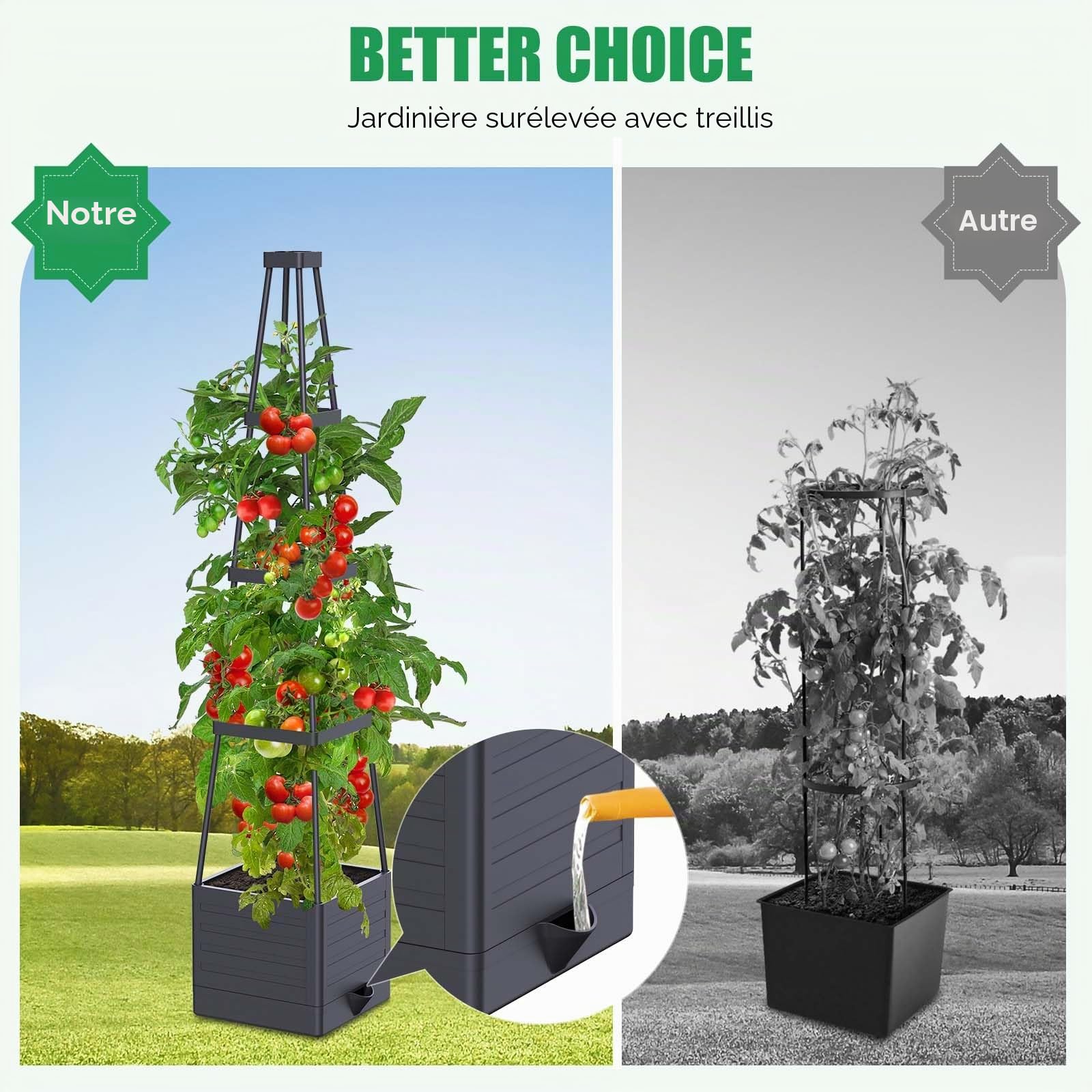 2 Pack 145cm Jardinière Tomate avec Treillis, Auto-Arrosage | Arrosage Automatique, Tuteur Support Tomate, Treillis pour Plantes Grimapantes, Légumes, Fleurs, Intérieur et Extérieur