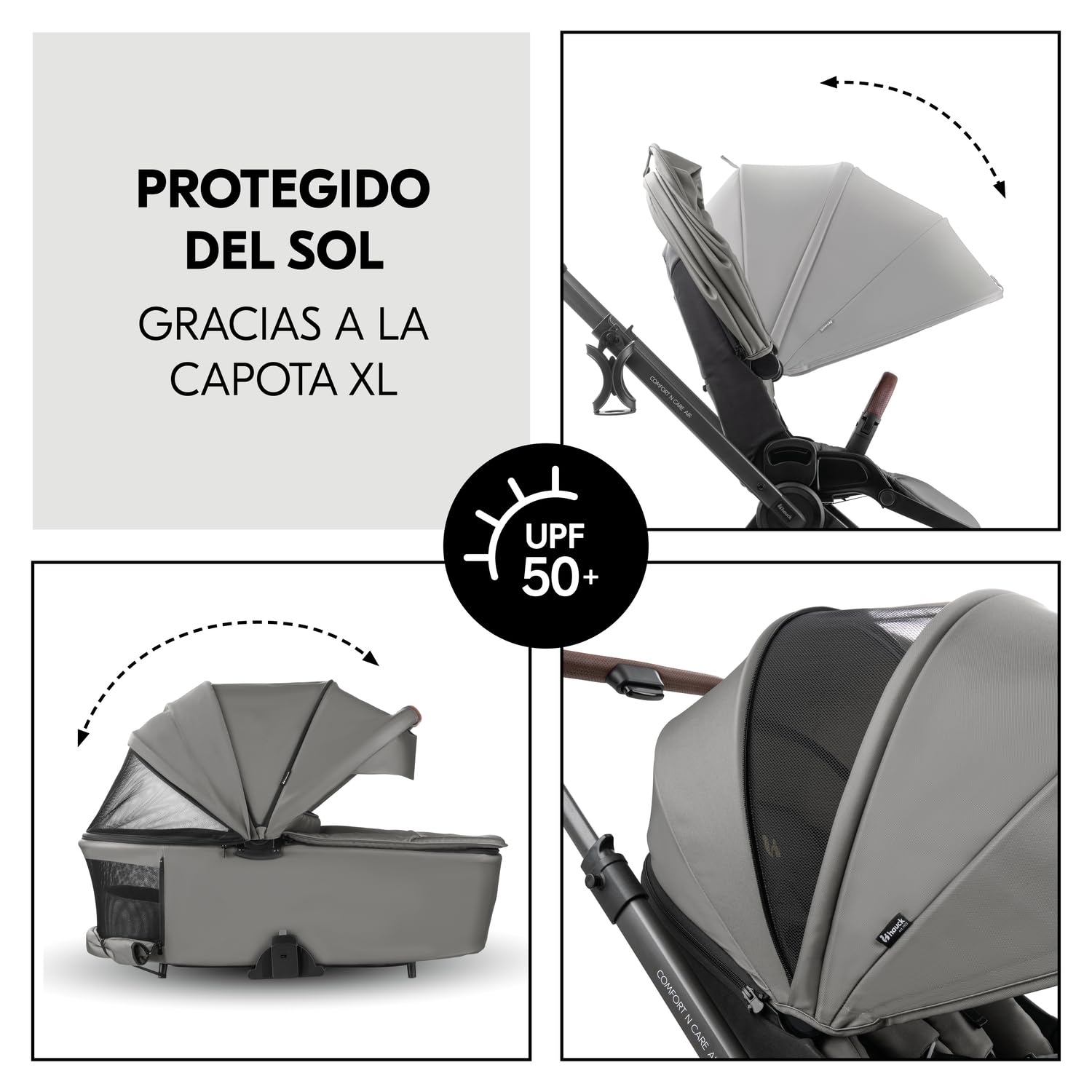 hauck Comfort N Care Air Set Cochecito 2in1 | Carrito Bebé desde Nacimiento hasta 22 kg - Capazo XL - Ruedas de Aire con Suspensión - Silla de Paseo Ligera Reversible y Reclinable - Adaptador - Moca