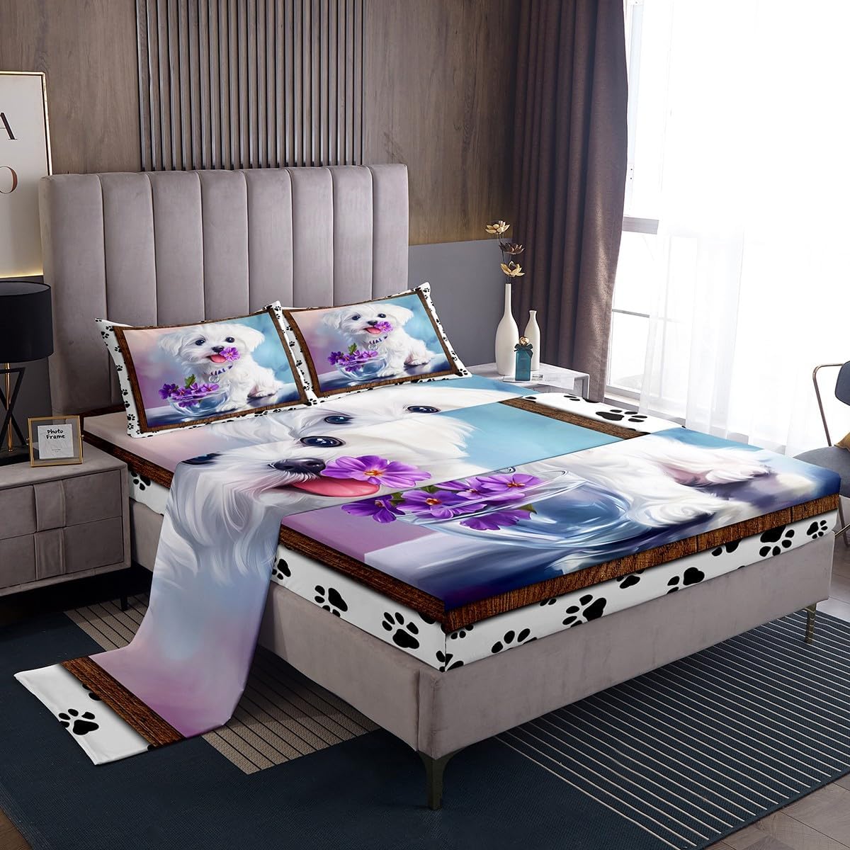 Erosebridal Valentines Cats Queen Sheets Romantic Sheet & Pillowcase Sets Black and White Bed Sheets Mr Mrs Right Sheet Set Man Mustache Women Lips Top Sheet Wedding 4pcs