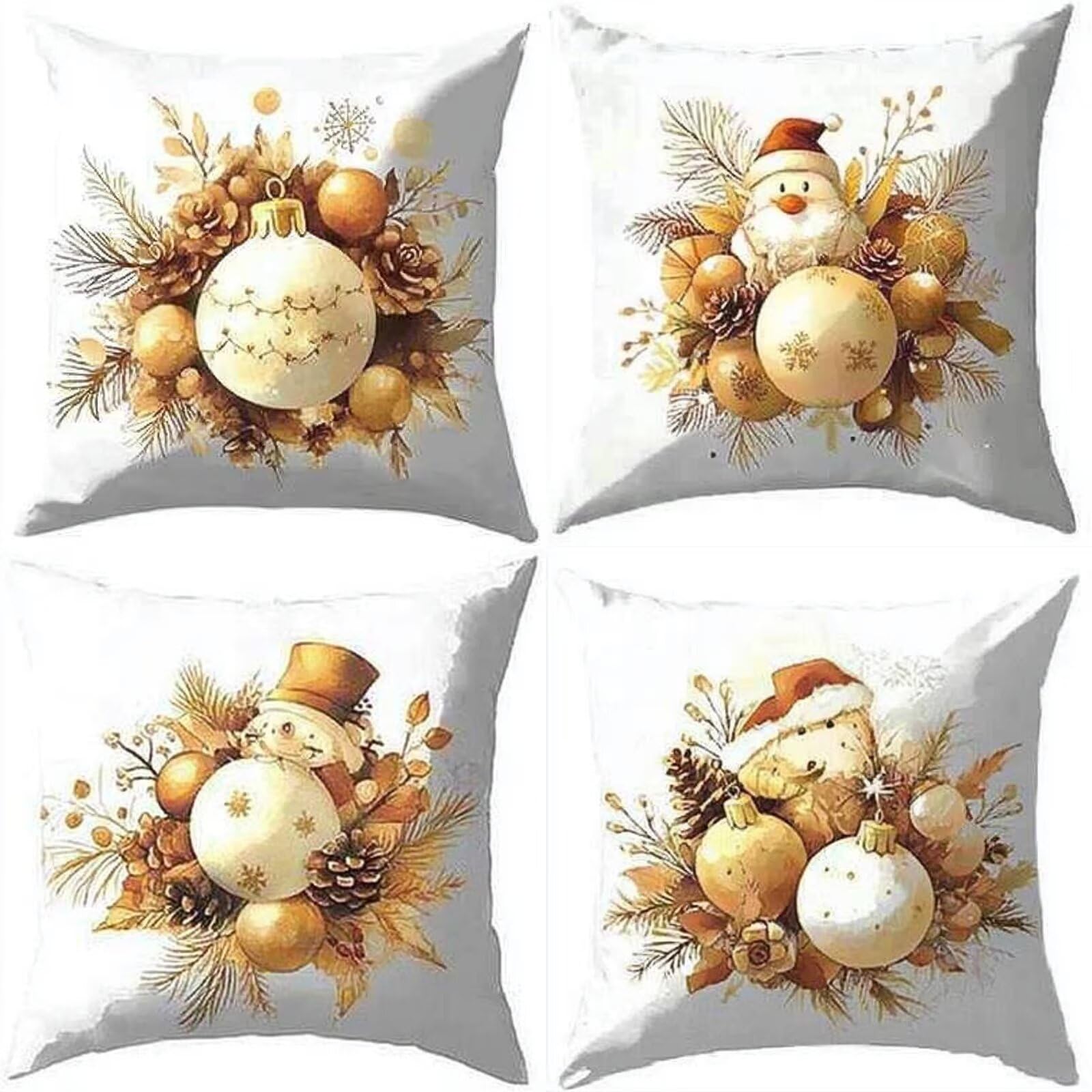 Esterno impermeabili Federe per cuscini Set di 4 60 x 60 cm Natale Divano Copricuscin con Cerniera Invisibile per Esterno Prato Camera da letto Interno Federa Cuscino Lavabile e-2539