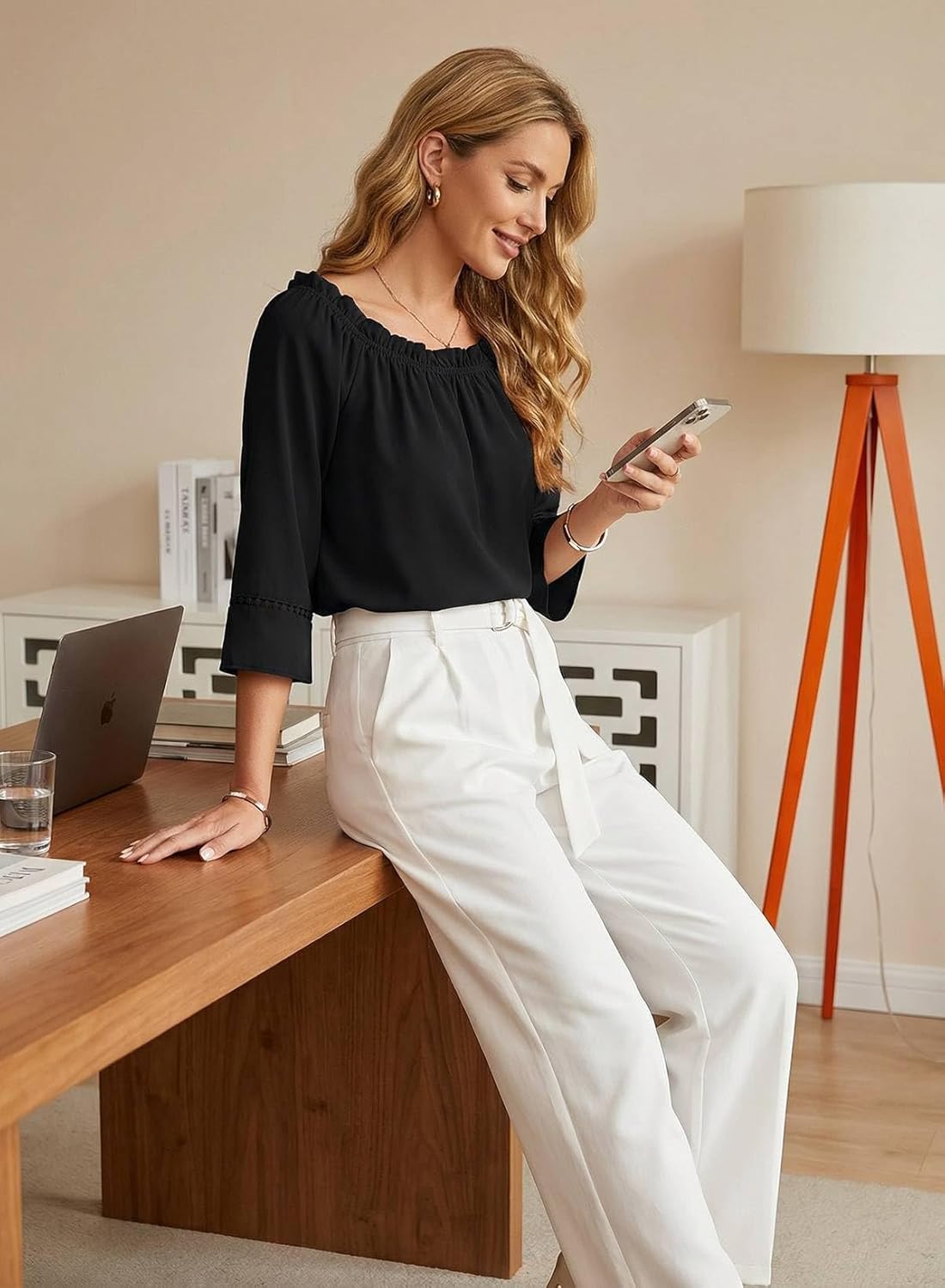 EVALESS Womens Tops Off The Shoulder Blouses for Women Dressy Casual Cute 3/4 Ruffle Sleeves T Shirts Fashion 2026 - Image 7