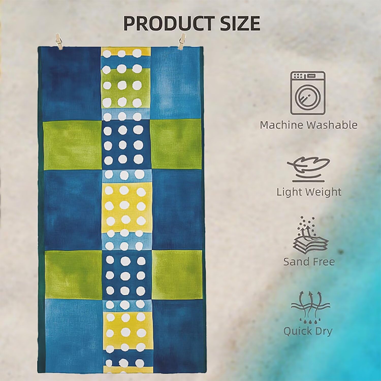 Toalla Playa Grande 160x220 Toalla Playa Microfibra, Ligera Secado Rápido, Sin Arena Portátil Toallas para Viajes, Hombre, Mujer Toallas, para Natación, Camping, Gimnasio (Azul Geometría) p-552