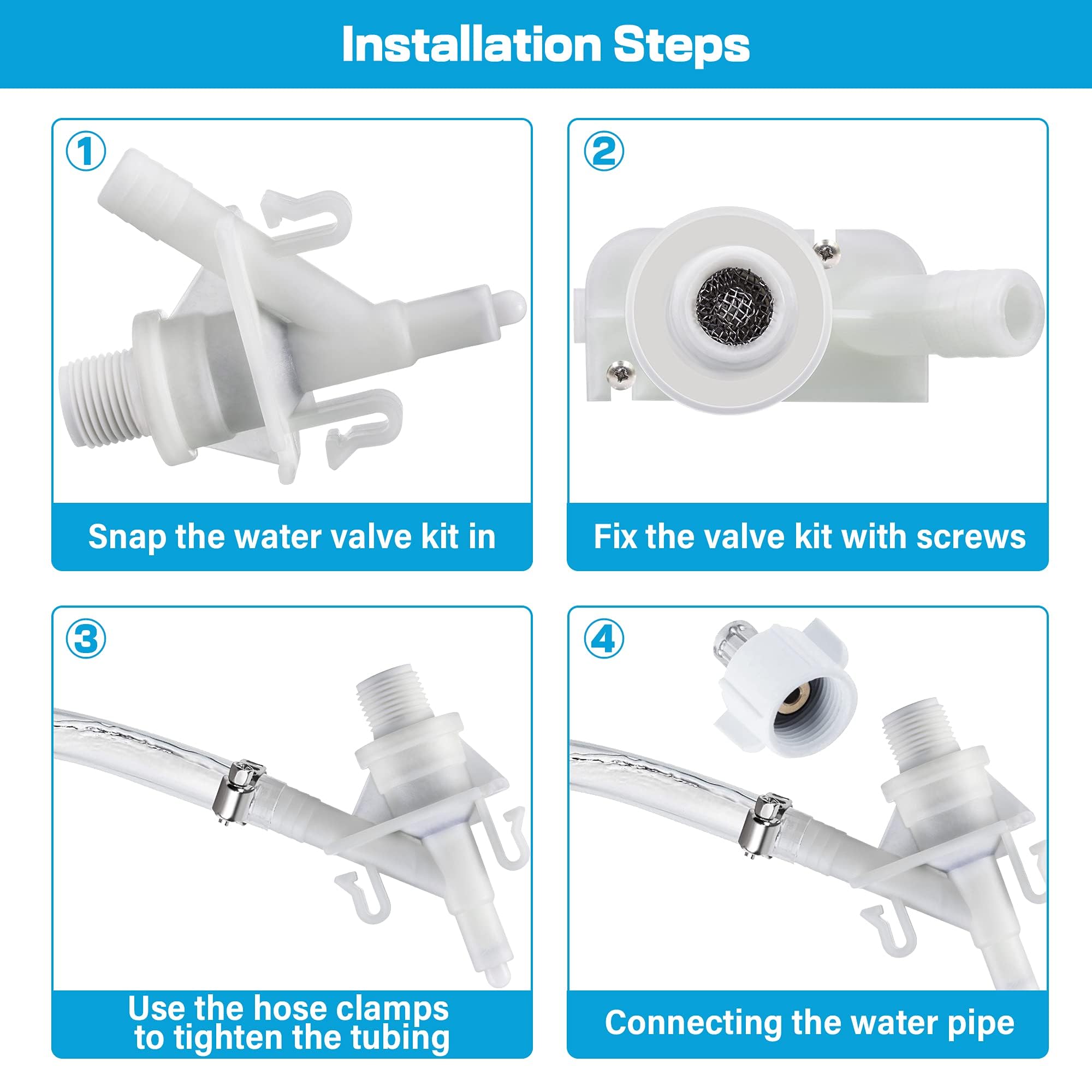 RV Toilet Water Valve Replacement Kit 385311641 For Dometic Sealand 300 301 310 311 320 321 Series - Freeze Resistant