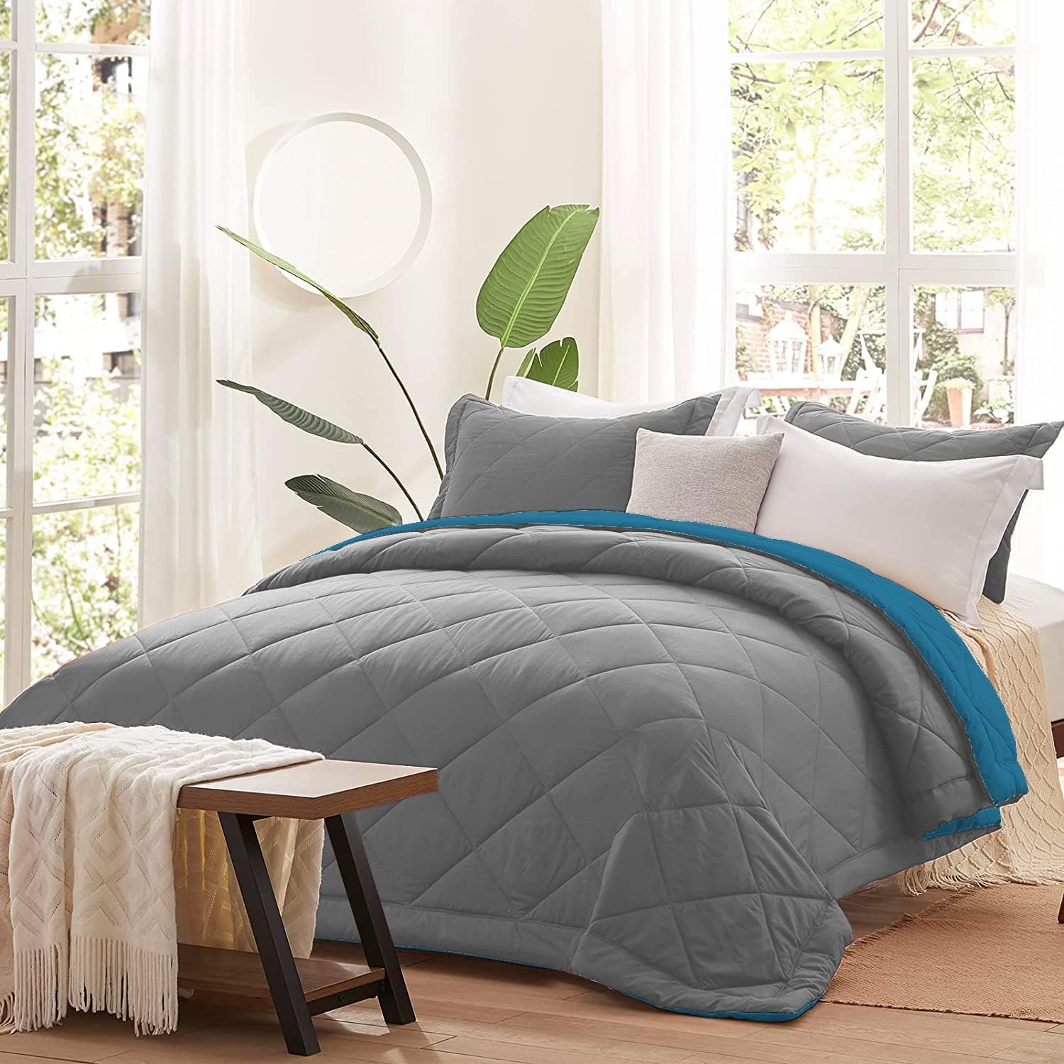 HANUMANT Comforter Single Bed OR Double Bed | 340 GSM | Blanket AC Comforter Single Bed OR Double Bed, Quilt, AC Blanket, Dohar Reversible Microfibre Polyester (Petrol Gray, Single Bed)-image-7