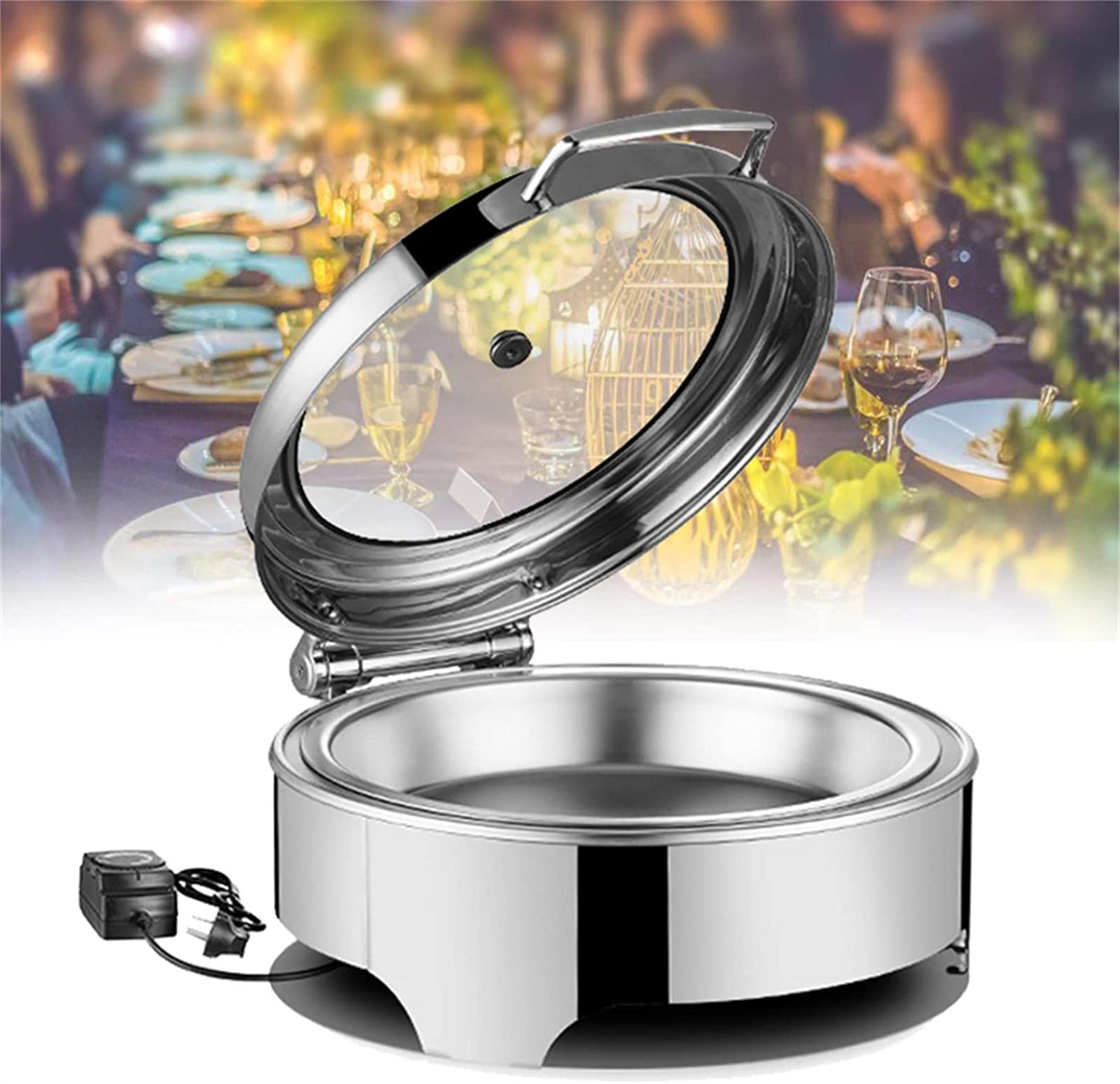 Chauffe-Plats Electrique 6l en Acier Inoxydable et Céramique avec Couvercle en Verre