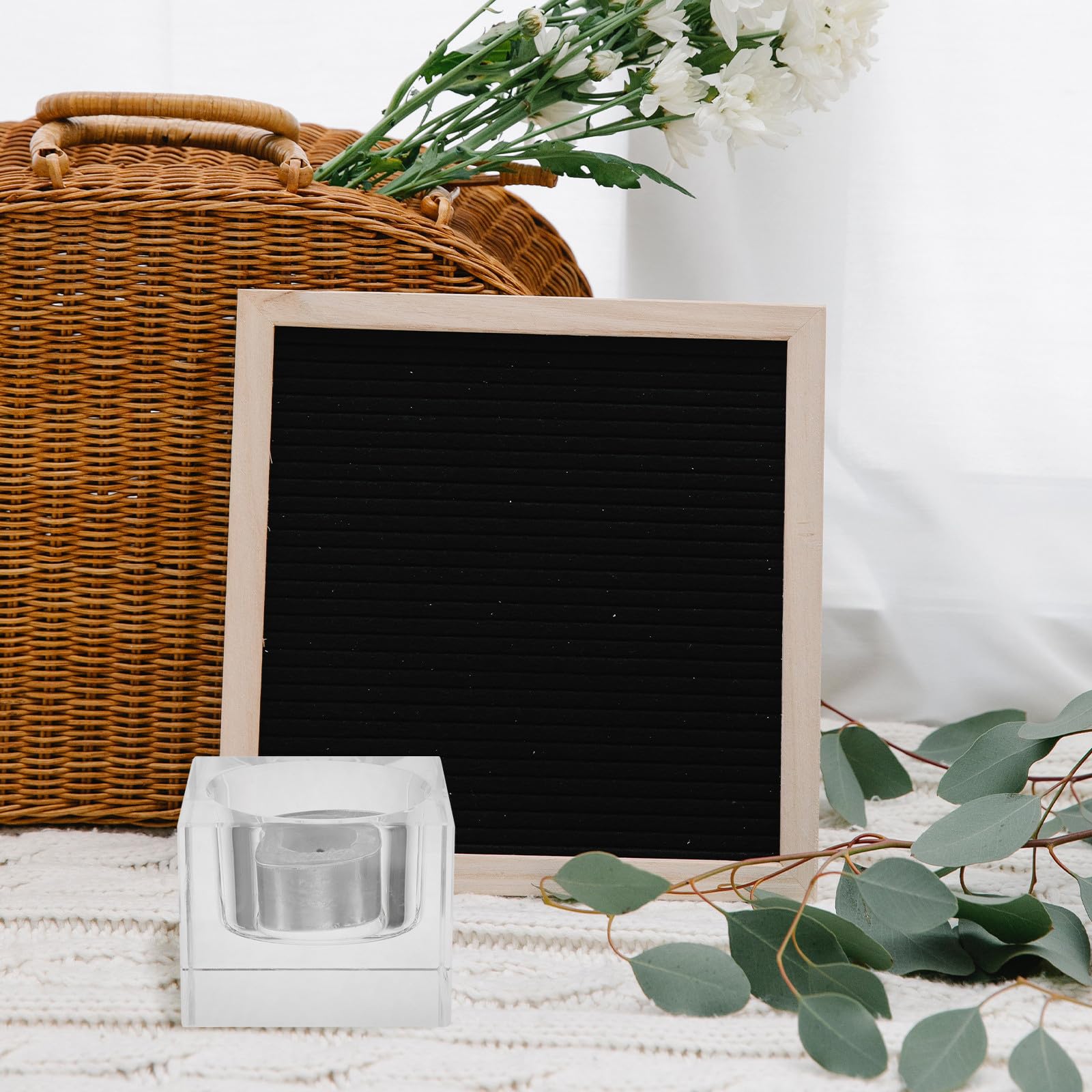 Mipcase 4 Piezas Portavelas Votivas de Cristal Transparente Cuadrados Base Estable para Decoración del Hogar y Cenas Románticas, Diseño Elegante y Mantenimiento Fácil