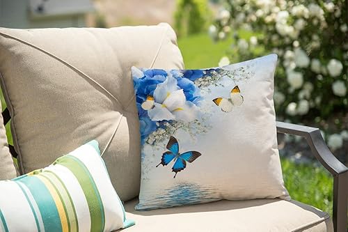 Miniatura 3 de Solekla Funda de almohada floral de lino de algodón, flores silvestres azules y blancas con mariposas monarca, lirio, terapia, arte de spa, funda de