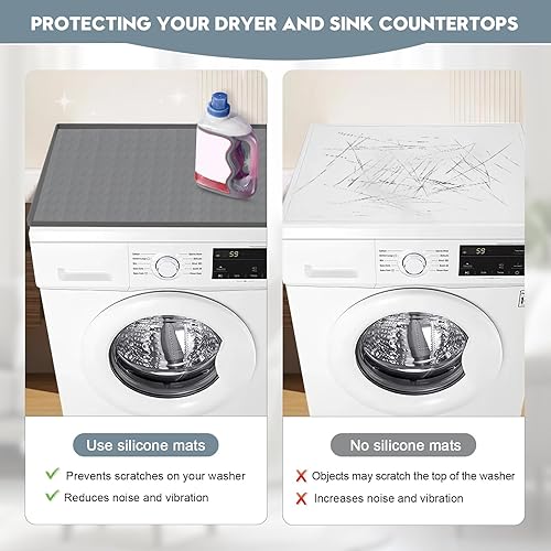 Miniatura 3 de 1 funda para lavadora y secadora para la parte superior, 27 x 27 pulgadas, alfombrilla protectora de silicona para lavadora y secadora,