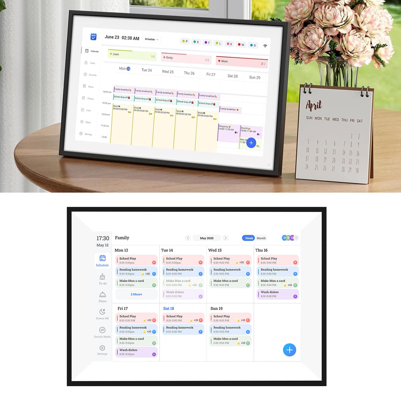 SENECESLI Calendario Digital de 10.1 Pulgadas+marco de Imagen Digital, Cuadro de Tareas Electrónicas Inteligentes y Planificador Familiar para Pared o Escritorio, Pantalla Táctil