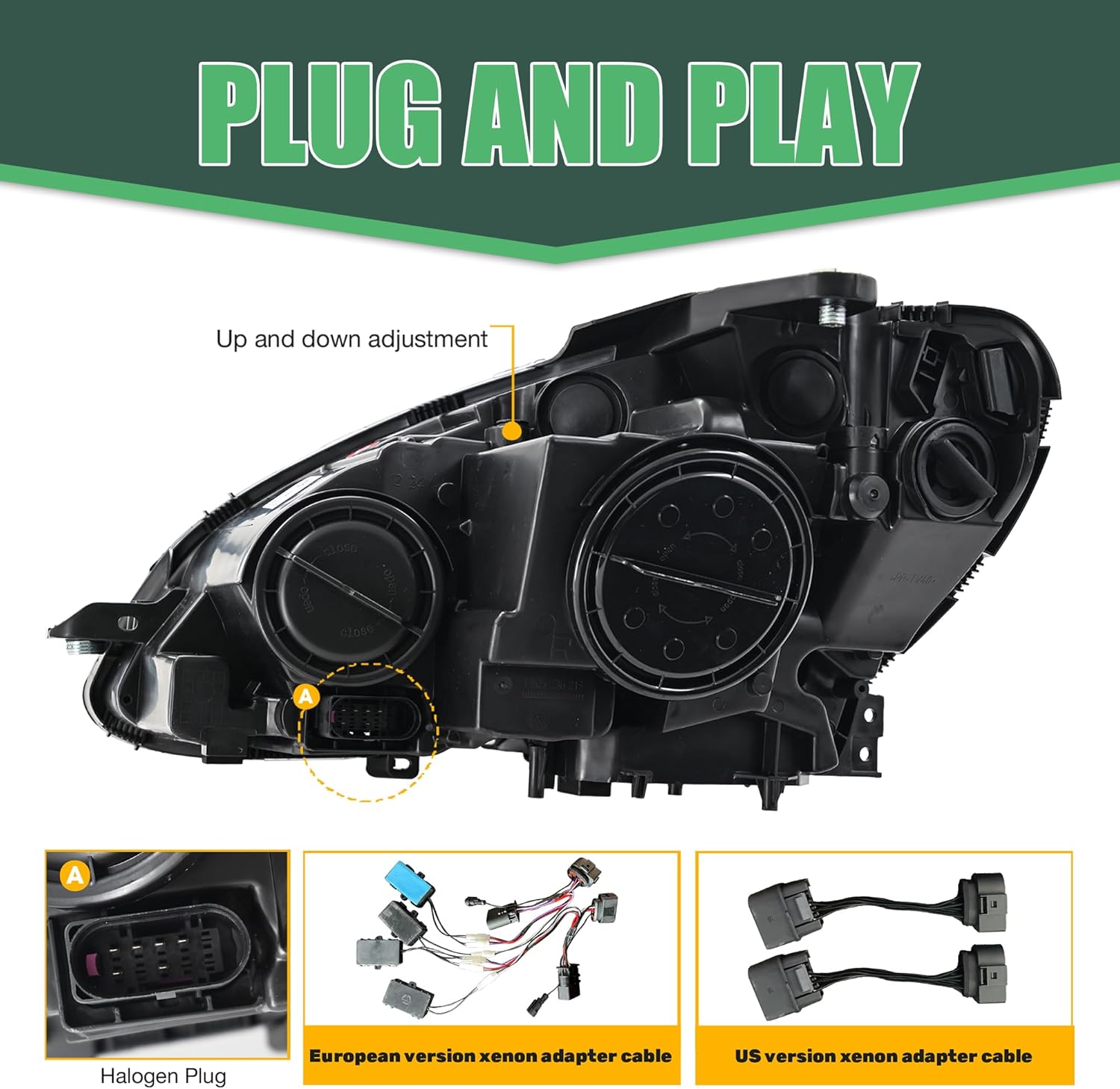 letsdate Projector Headlights Fit For 3rd Gen Benz C-Class Sedan W204 C300 C350 C63 AMG 2008-2011 w/Blue Animation w/Amber Switchback, Fit Halogen &Xenon Models(Not For 2008 C300 Luxury)