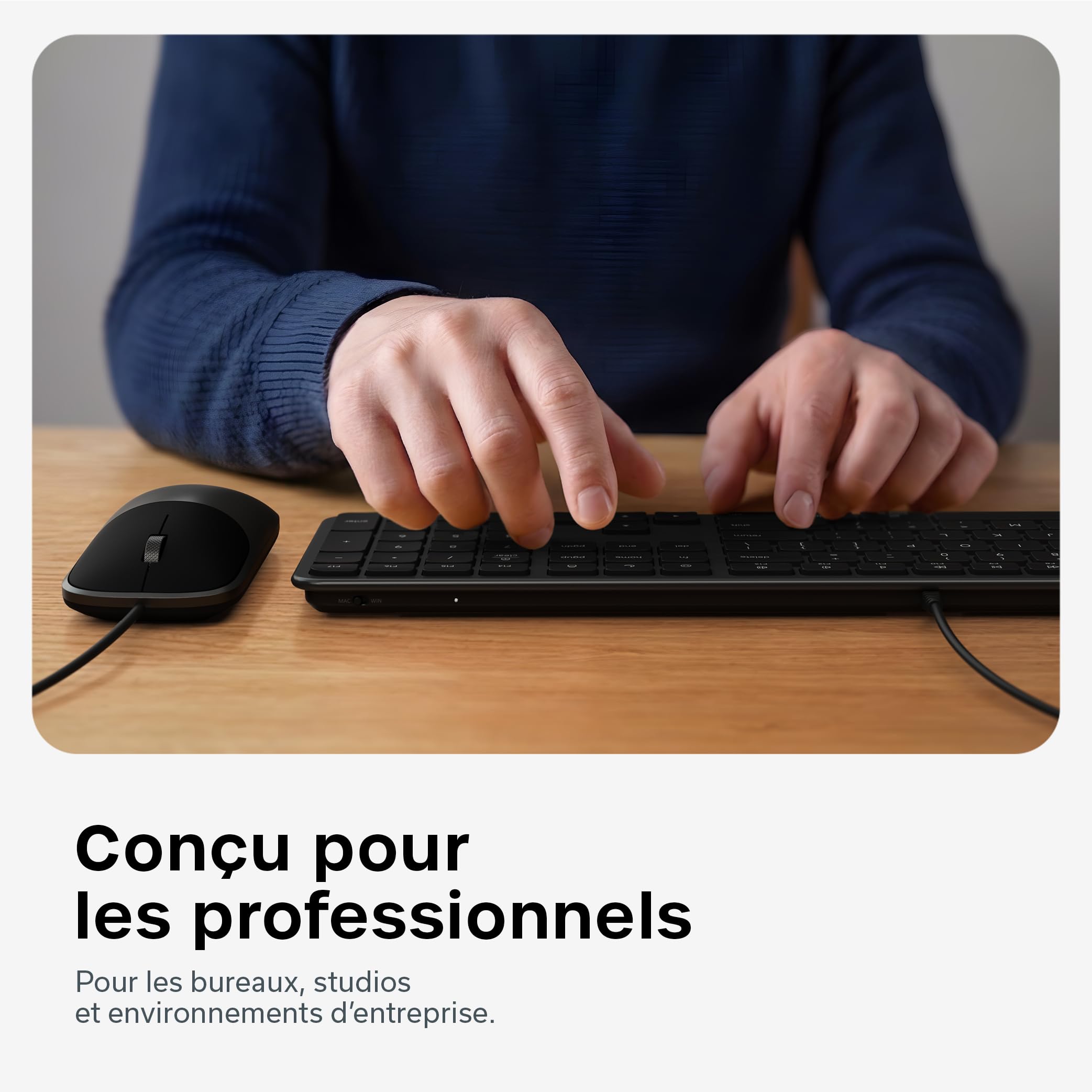 SATECHI Combo Clavier et Souris Filaire Slim CLX3 𝗤𝗪𝗘𝗥𝗧𝗬 𝗨𝗦, USB-C Plug and Play, Idéal pour Bureau, Compatible avec Mac, Windows et Android – Noir Sidéral