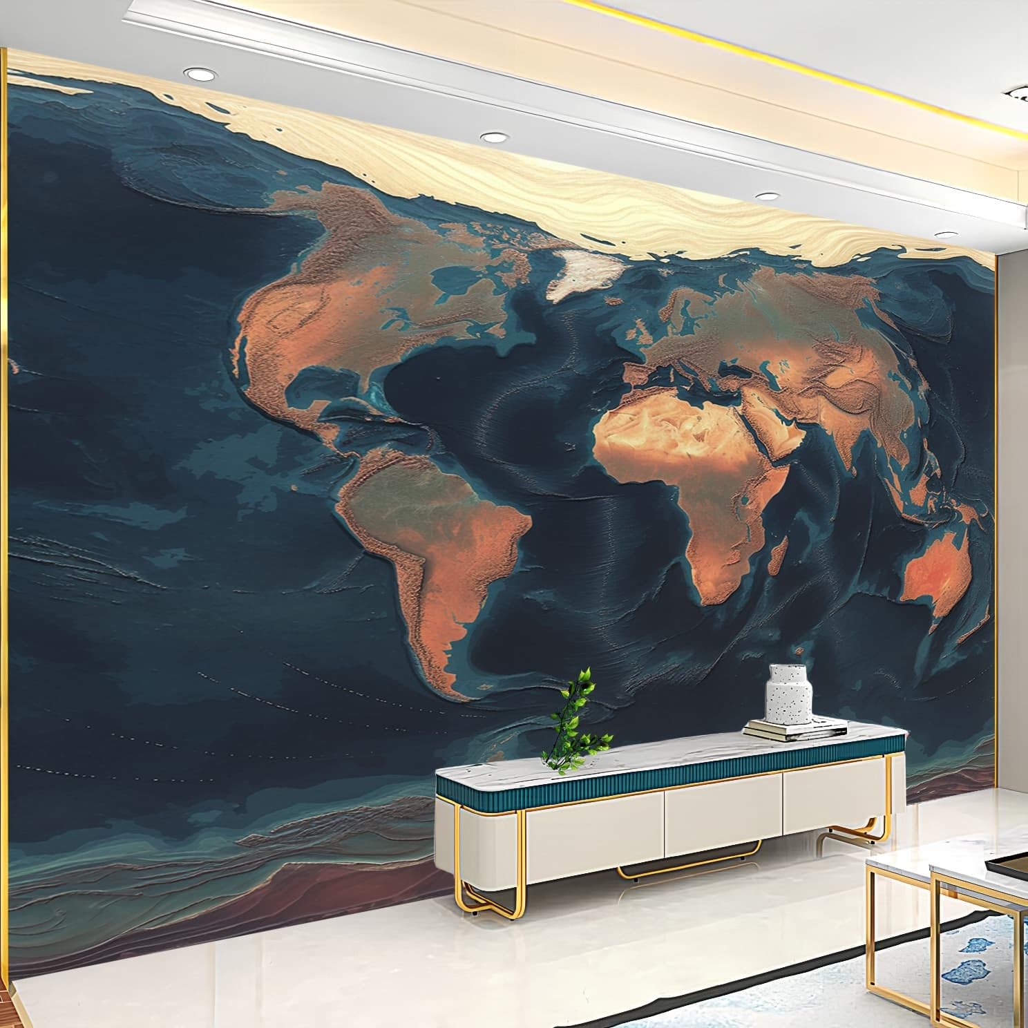 Générique Naklejka ścienna 3D panoramiczna tapeta mapa świata obrać i wklej fresk ścienny 350 x 256 cm niebieska kreatywna fototapeta dzieci DIY wnętrze salonu przedszkole biuro